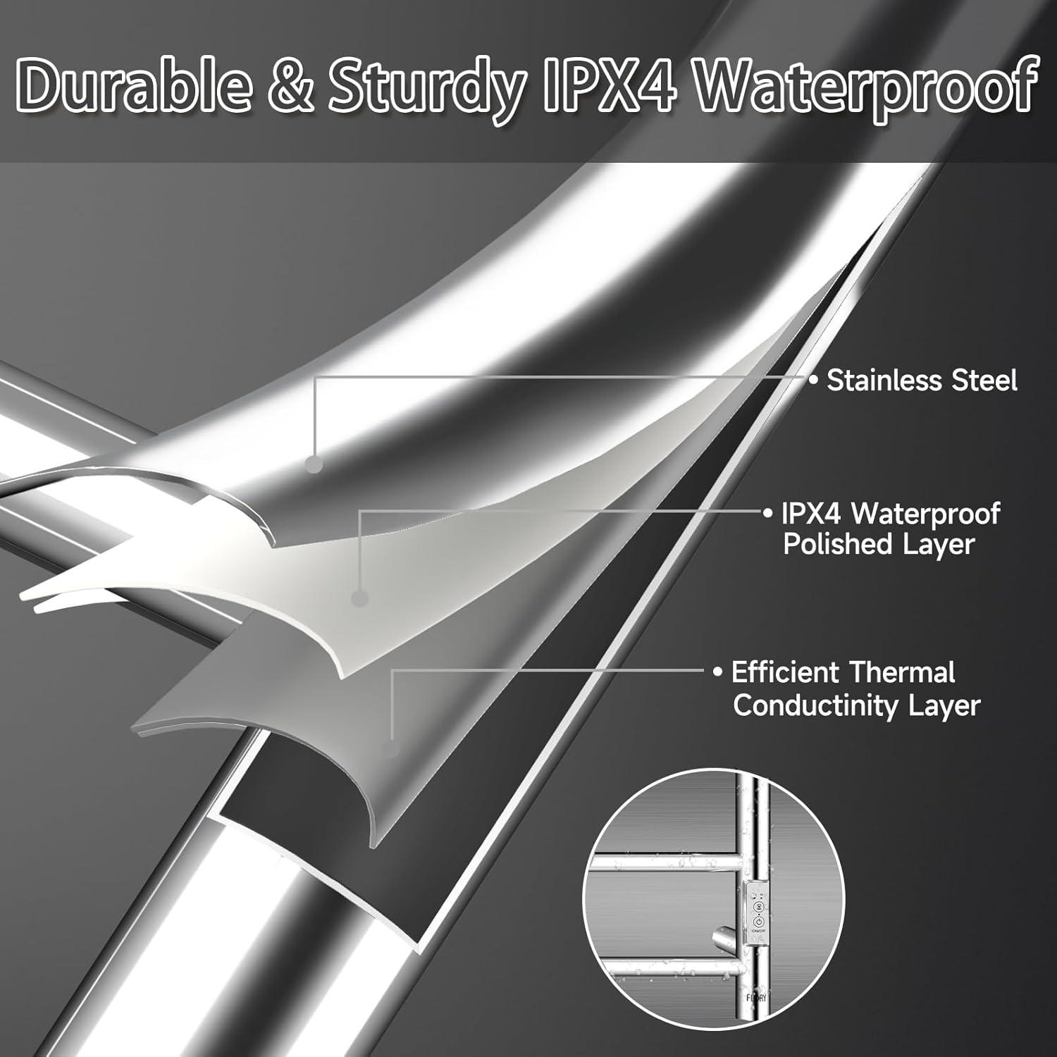 VEVOR 4 Bars Towel Warmer Rack, Wall Mounted Heated Towel Rack for Bathroom, IPX5 Waterpoof Towel Heater Rack with Timer & LED Display Screen, 5 Levels Adjustable Temperature Towel Heater, Silver