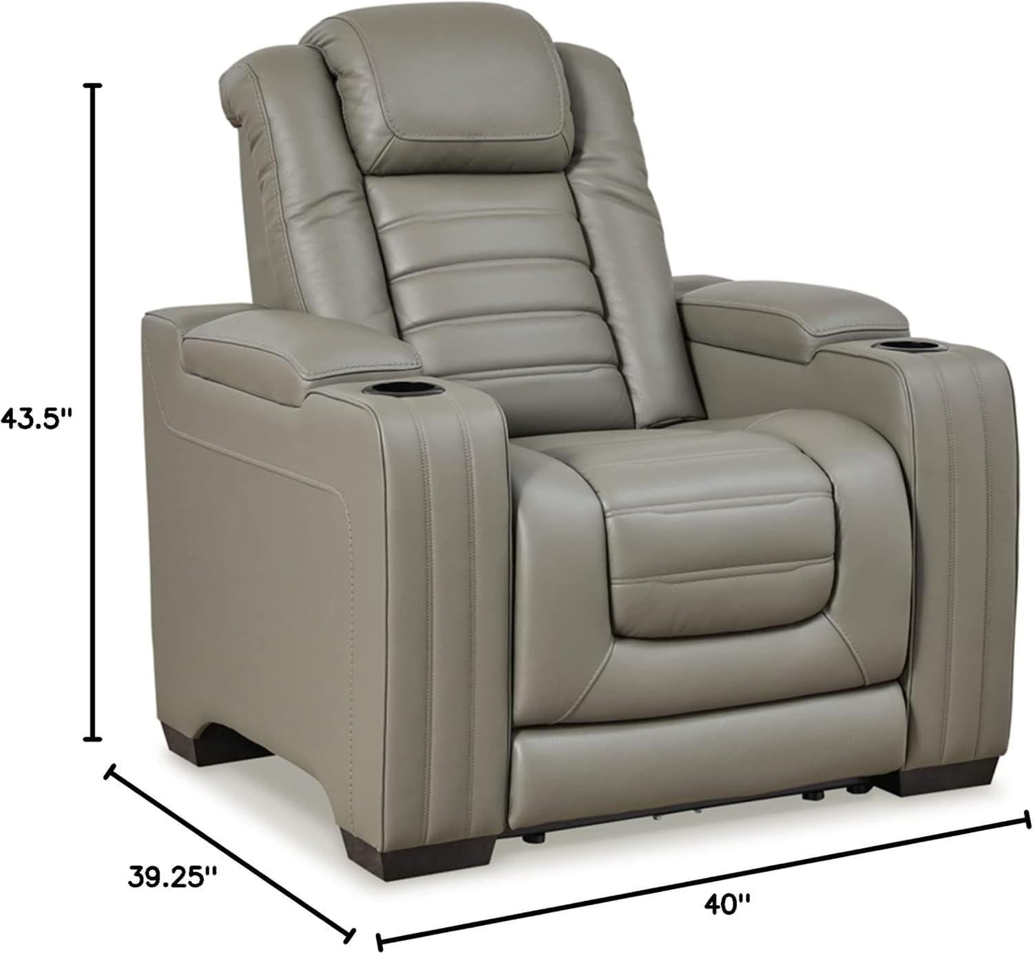 Gray Leather Contemporary Power Recliner with Air Massage