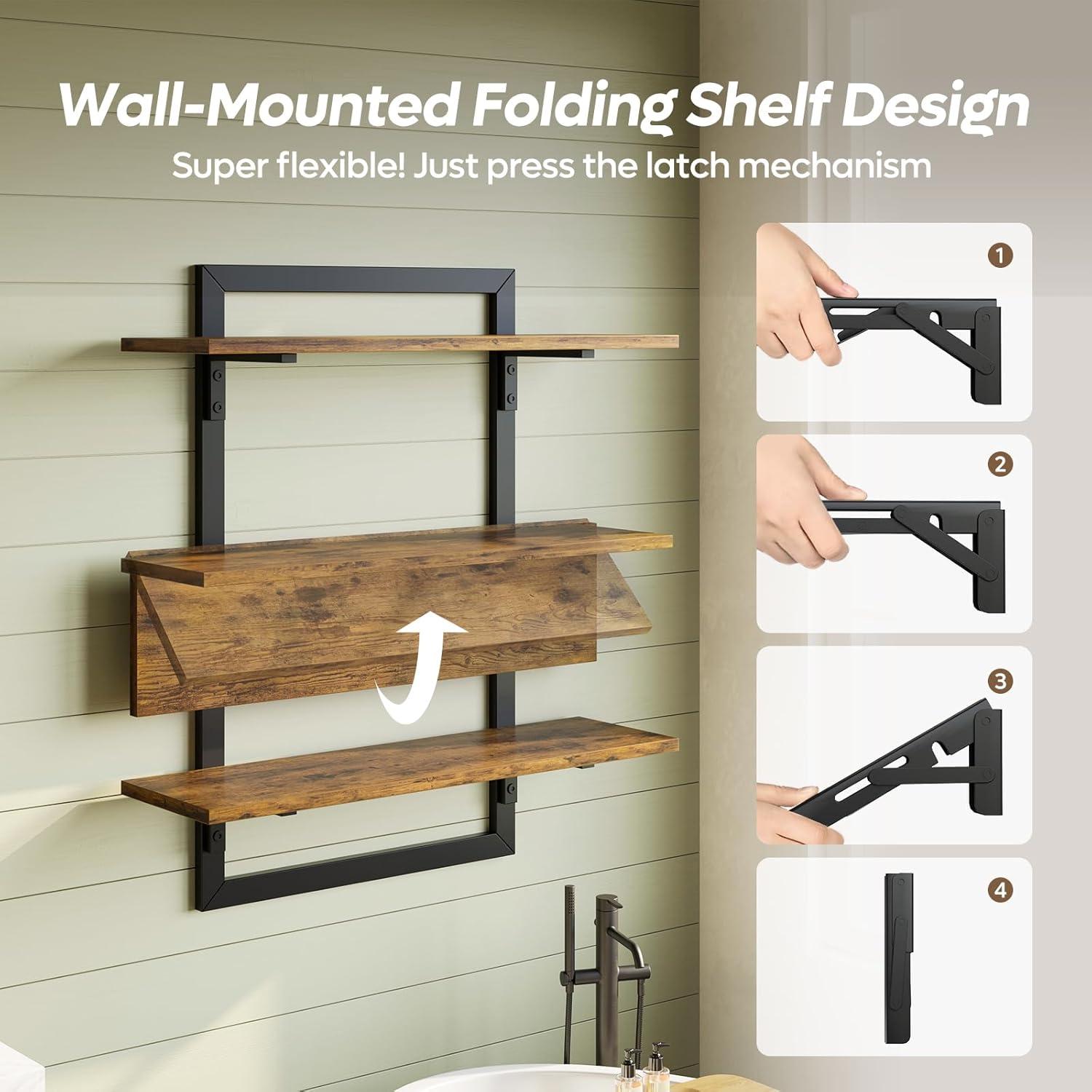 Rustic Brown 24'' 3-Tier Wood Floating Kitchen Shelves