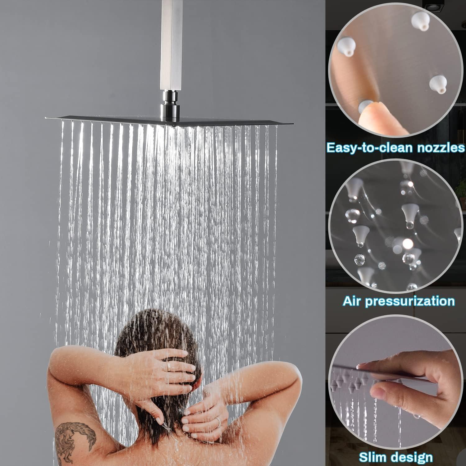 3-Function Ceiling Mounted Thermostatic Rainfall Shower System with 6 Body Jets and Rough-in Valve