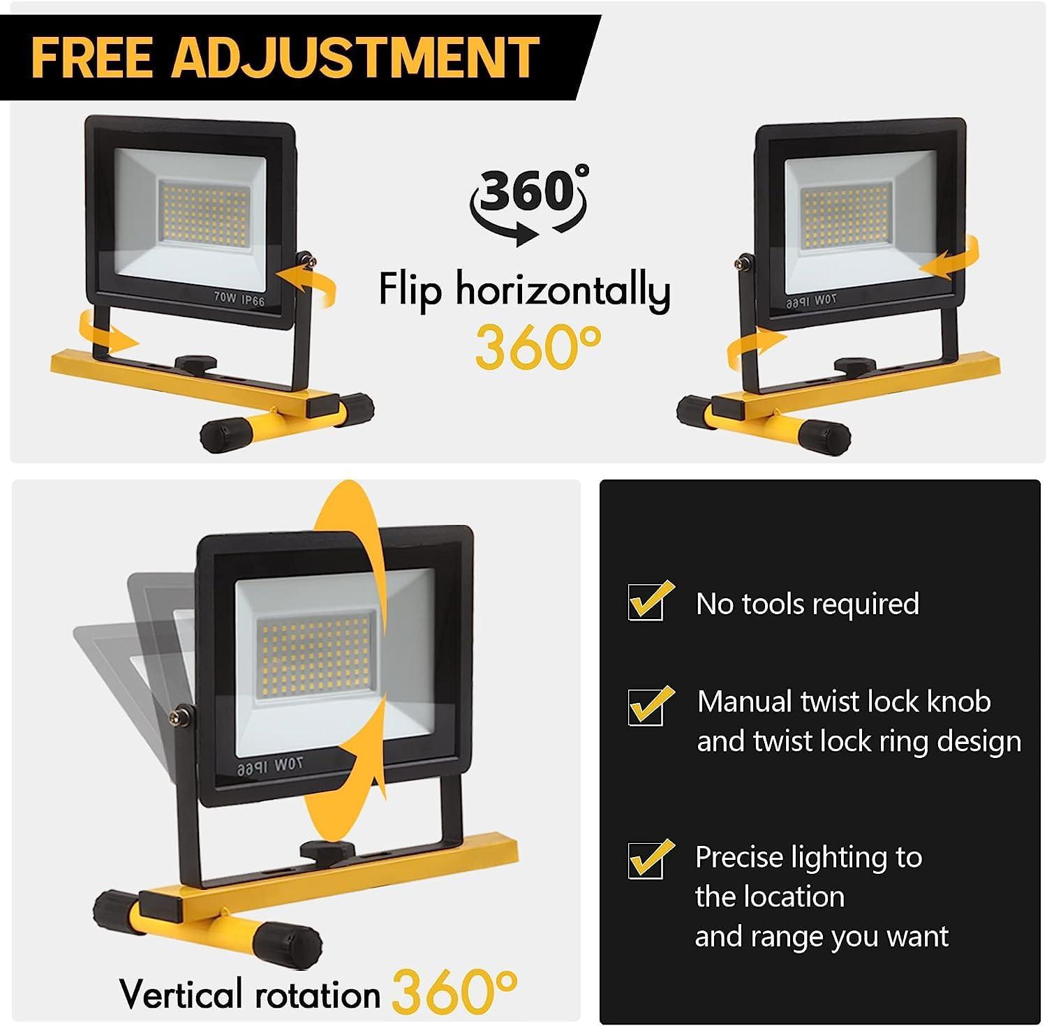 21000 Lumen Work Lights with Stand，3 Adjustable Head LED Work Light, with Adjustable and Foldable Tripod Stand, Waterproof Lamp with Individual Switch with 6500 Kelvin Color Temperature