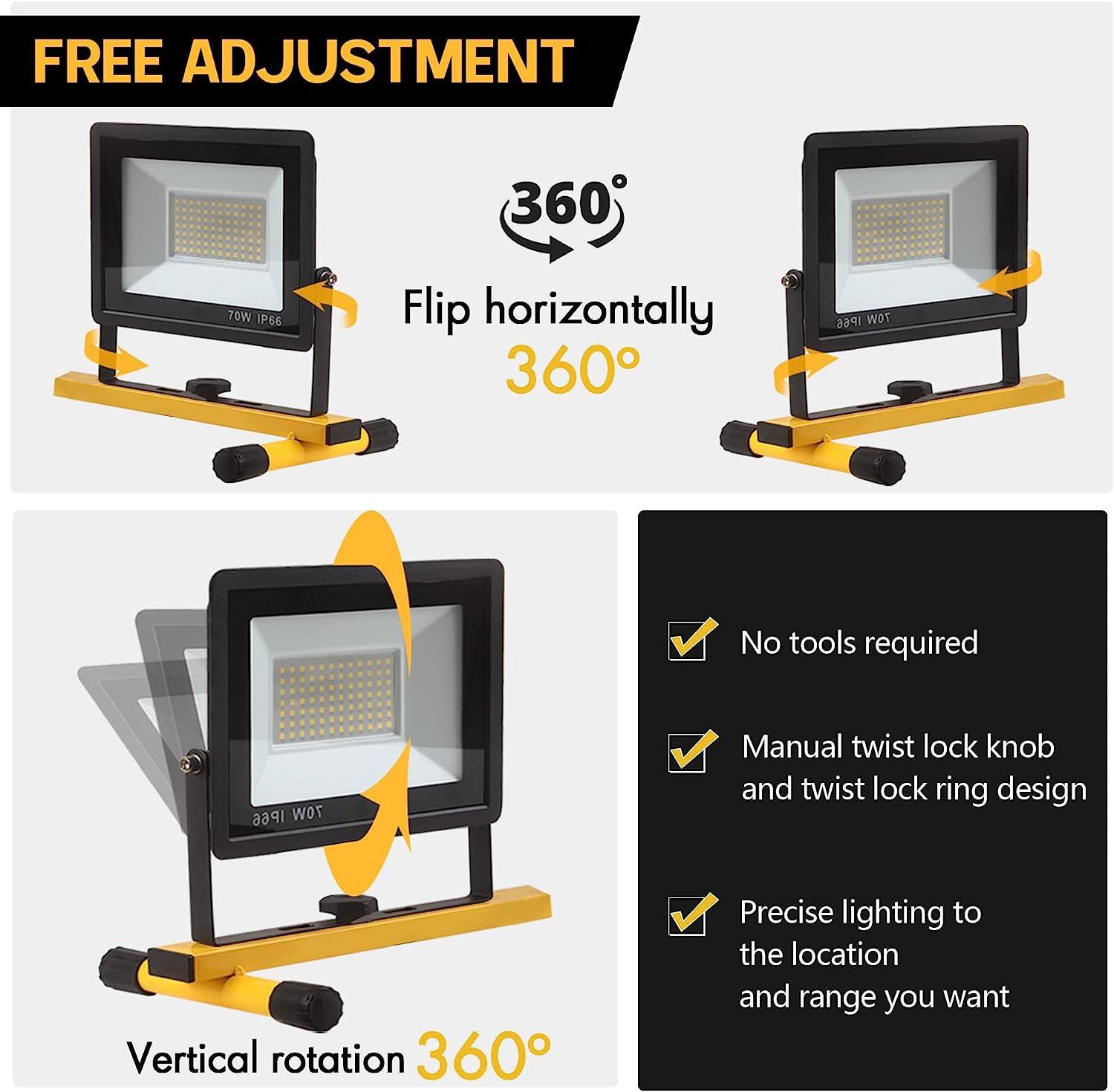 21000 Lumen Work Lights with Stand，3 Adjustable Head LED Work Light, with Adjustable and Foldable Tripod Stand, Waterproof Lamp with Individual Switch with 6500 Kelvin Color Temperature