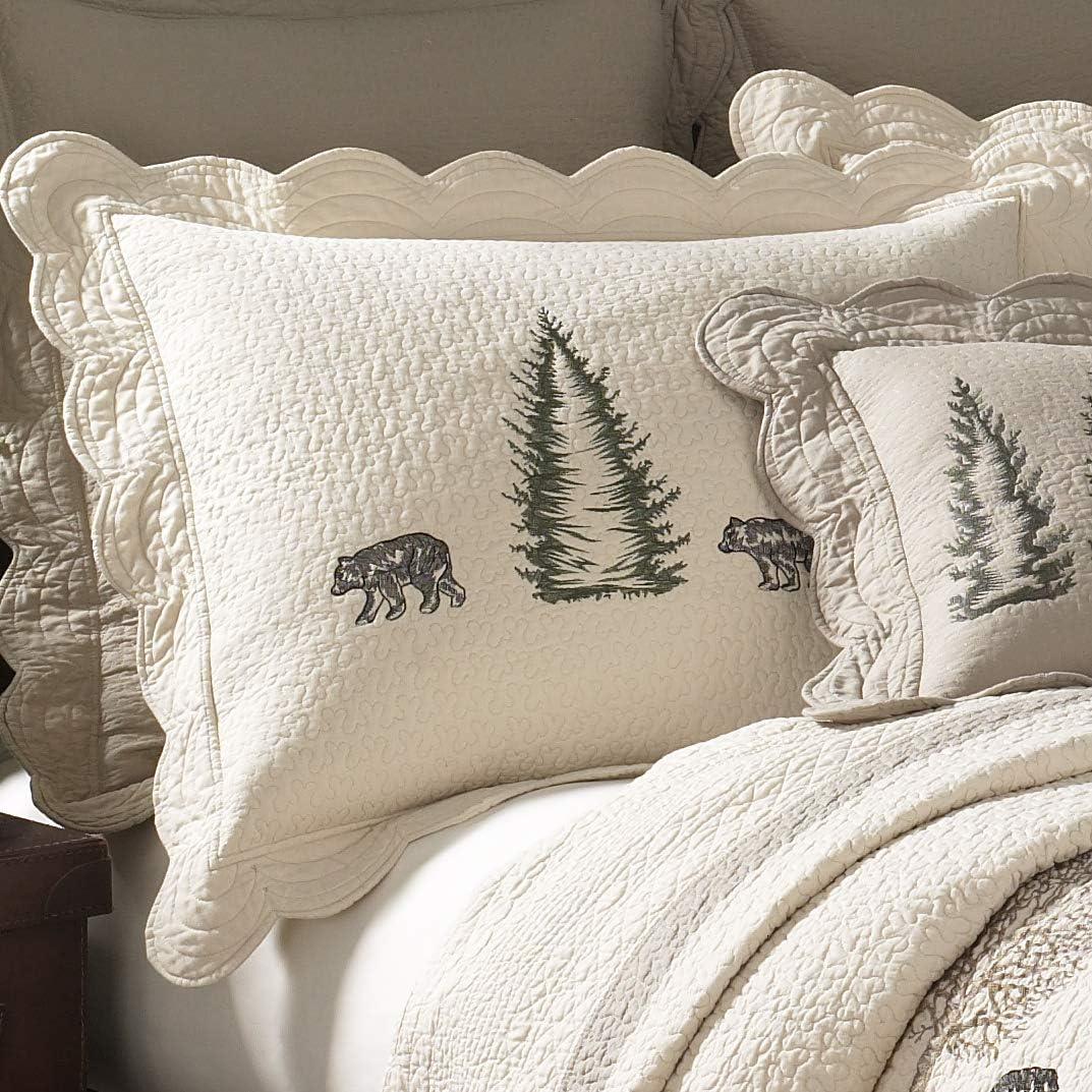 King Size Beige Cotton Embroidered Bear Pillow Sham