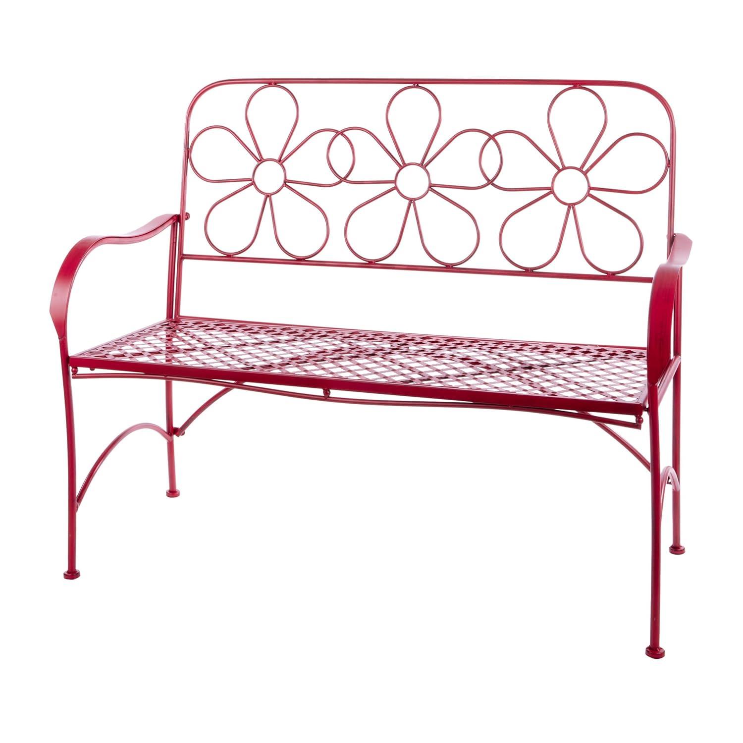 Alpine Corporation 45" x 21" x 36" Steel Daisy Garden Bench, Red