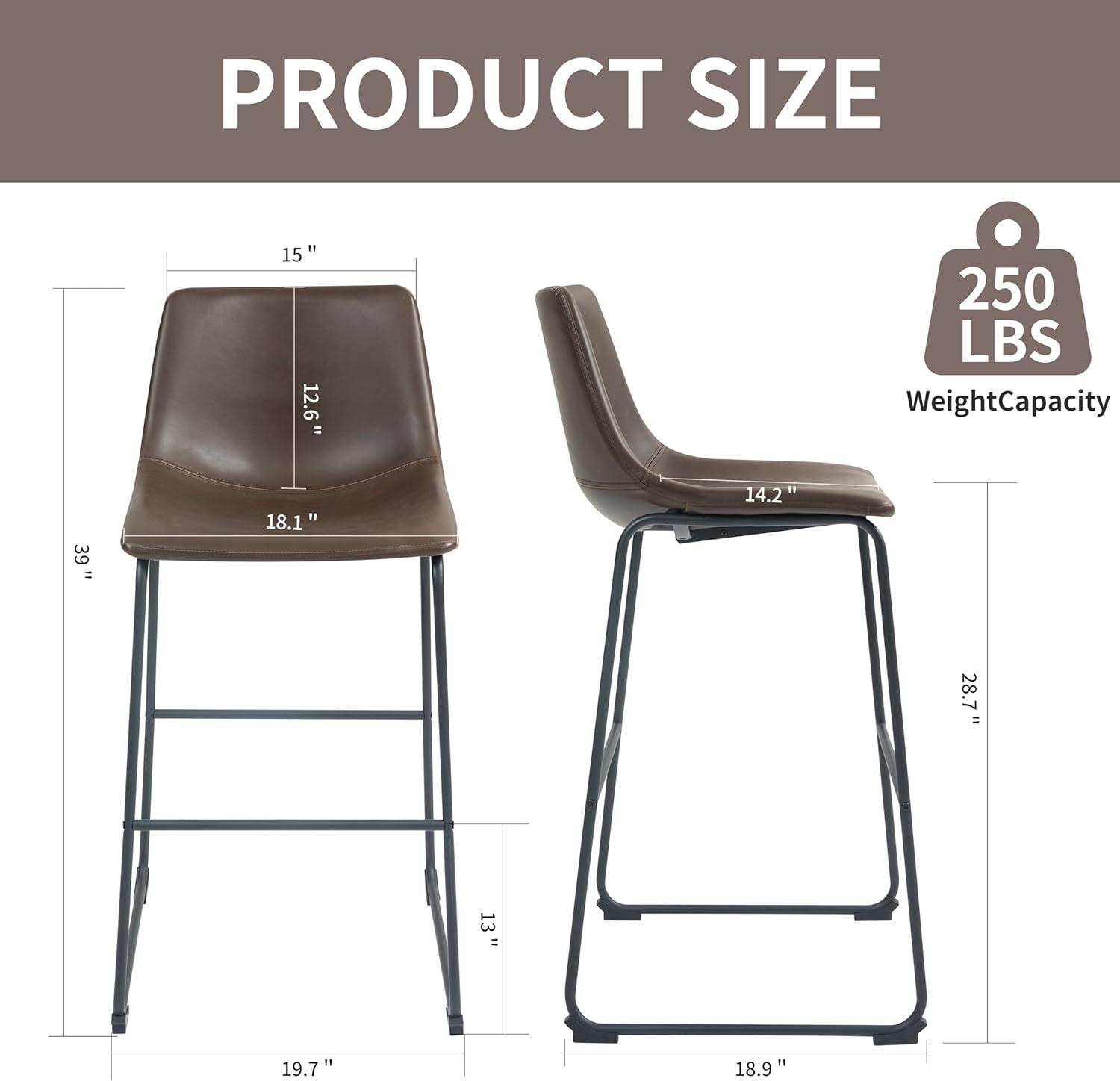 Glamour Home Adan 28.5" Modern Faux Leather Bar Stools in Dark Brown (Set of 2)