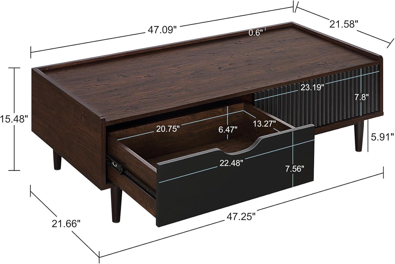 Duane Ribbed Coffee Table with Drawer and Shelf - Manhattan Comfort