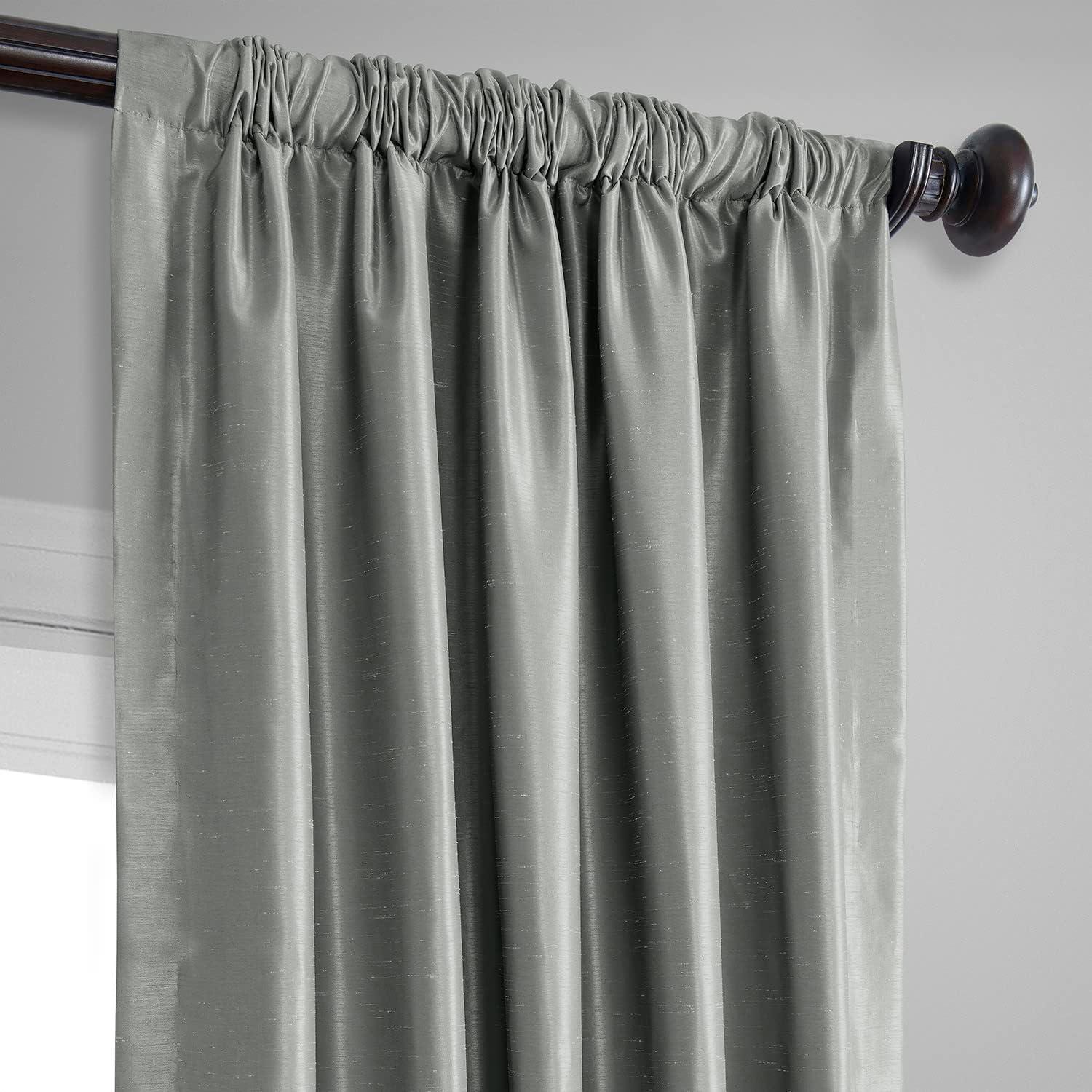 Silver Faux Silk Blackout Pleated Curtain Panel, 50" x 108"