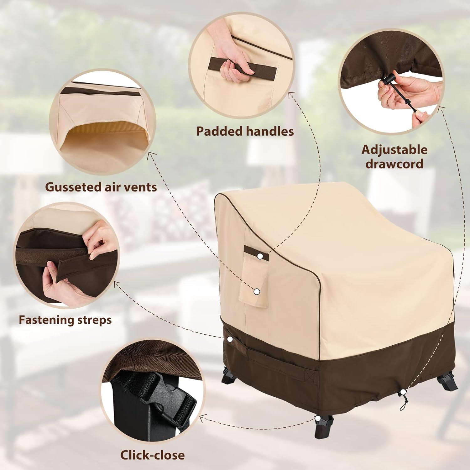 Khaki and Brown Waterproof Patio Chair Covers, 29" W x 30" D x 36" H, 2-Pack