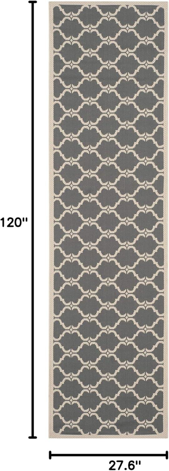 Gray and Beige Trellis Outdoor Runner Rug