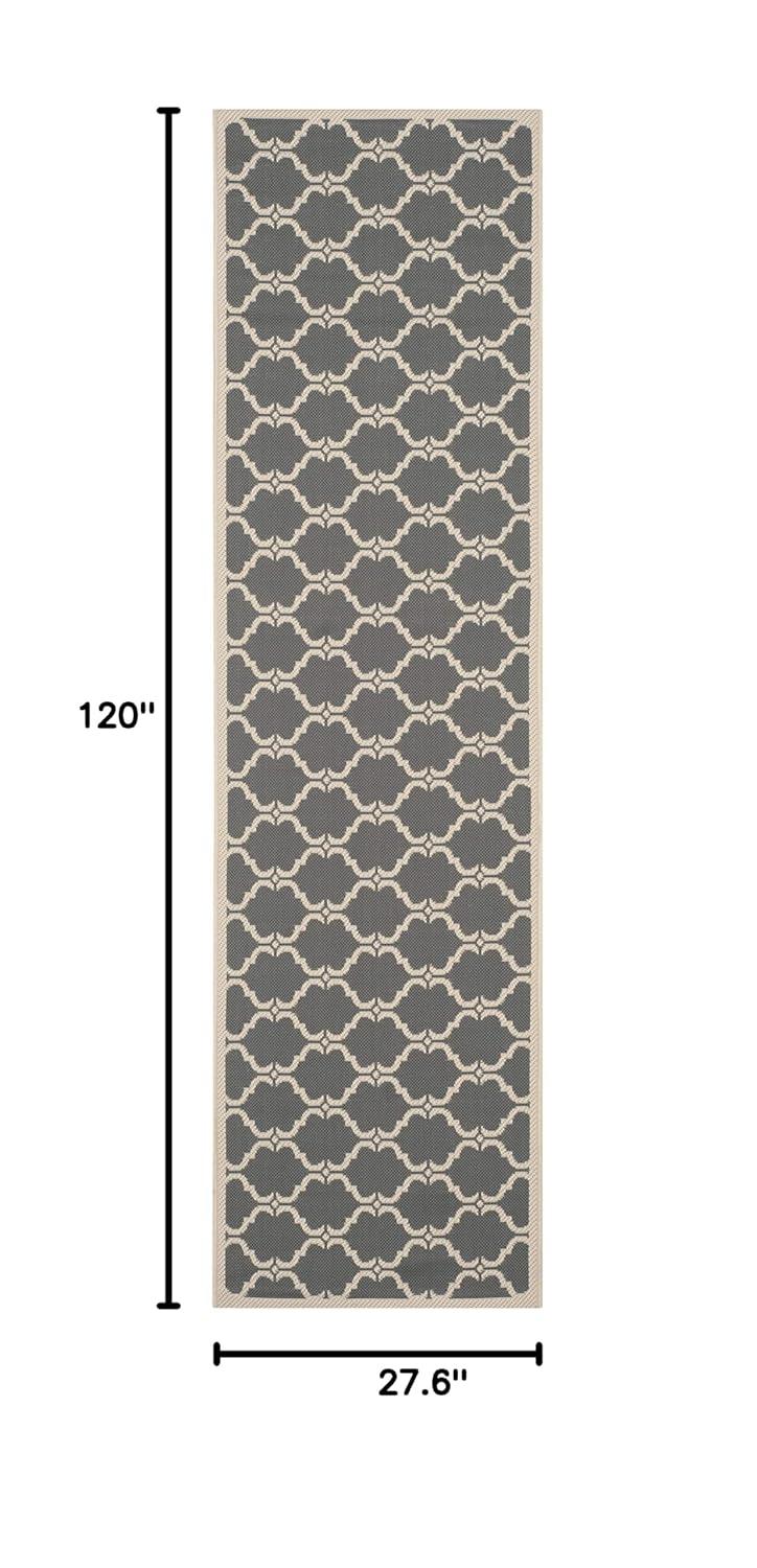 Gray and Beige Trellis Outdoor Runner Rug