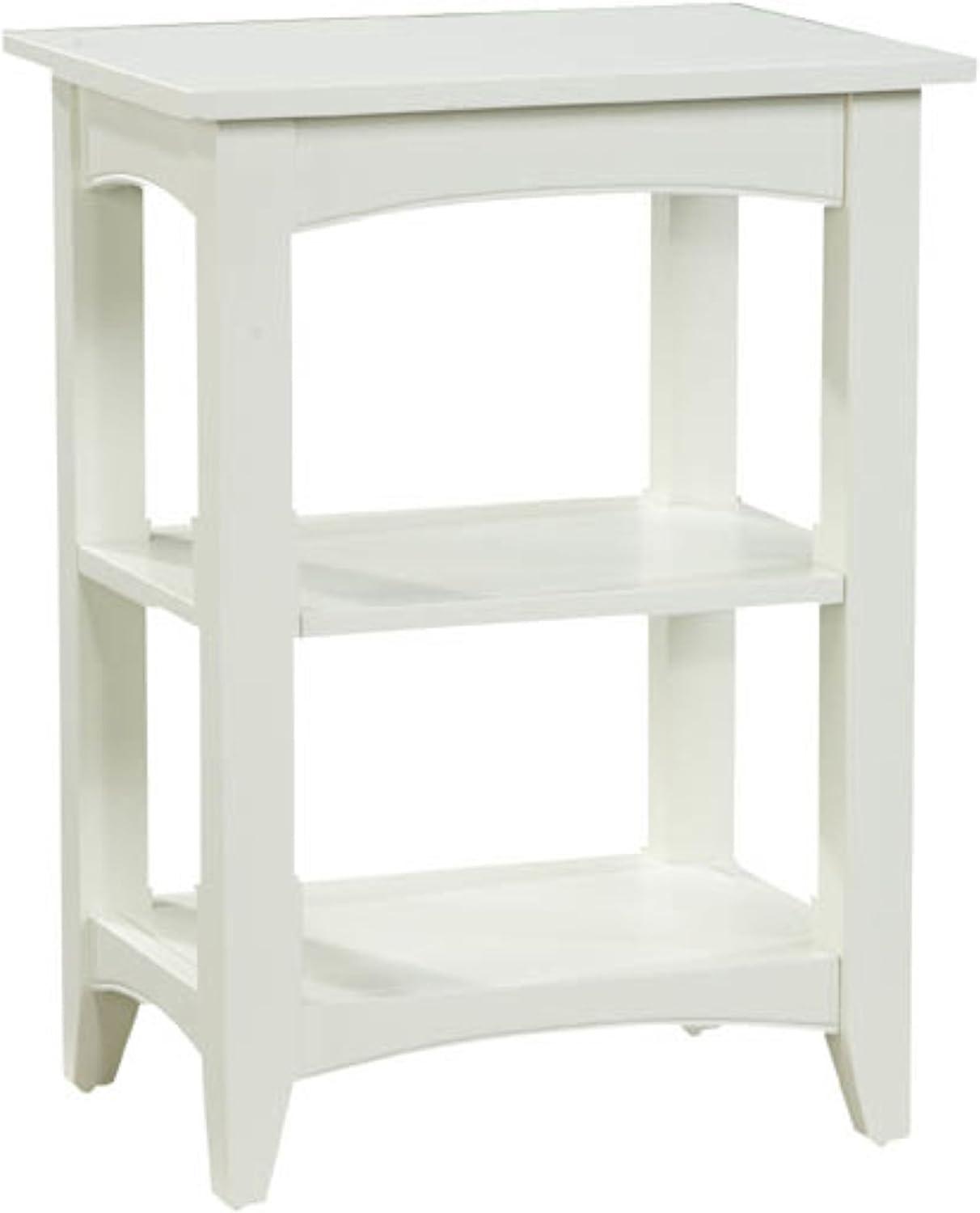 Cottage Charm Ivory Wood Rectangular End Table with Dual Shelves