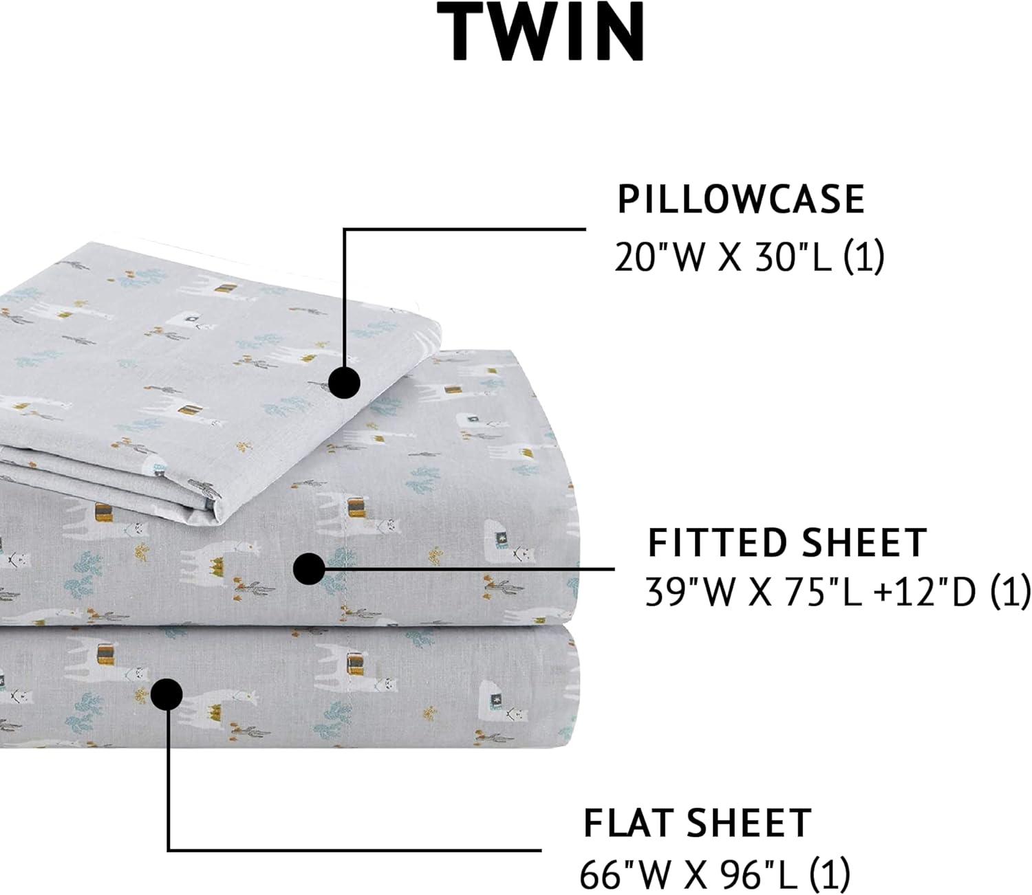 Gray Llama Print Twin Cotton Percale Sheet Set