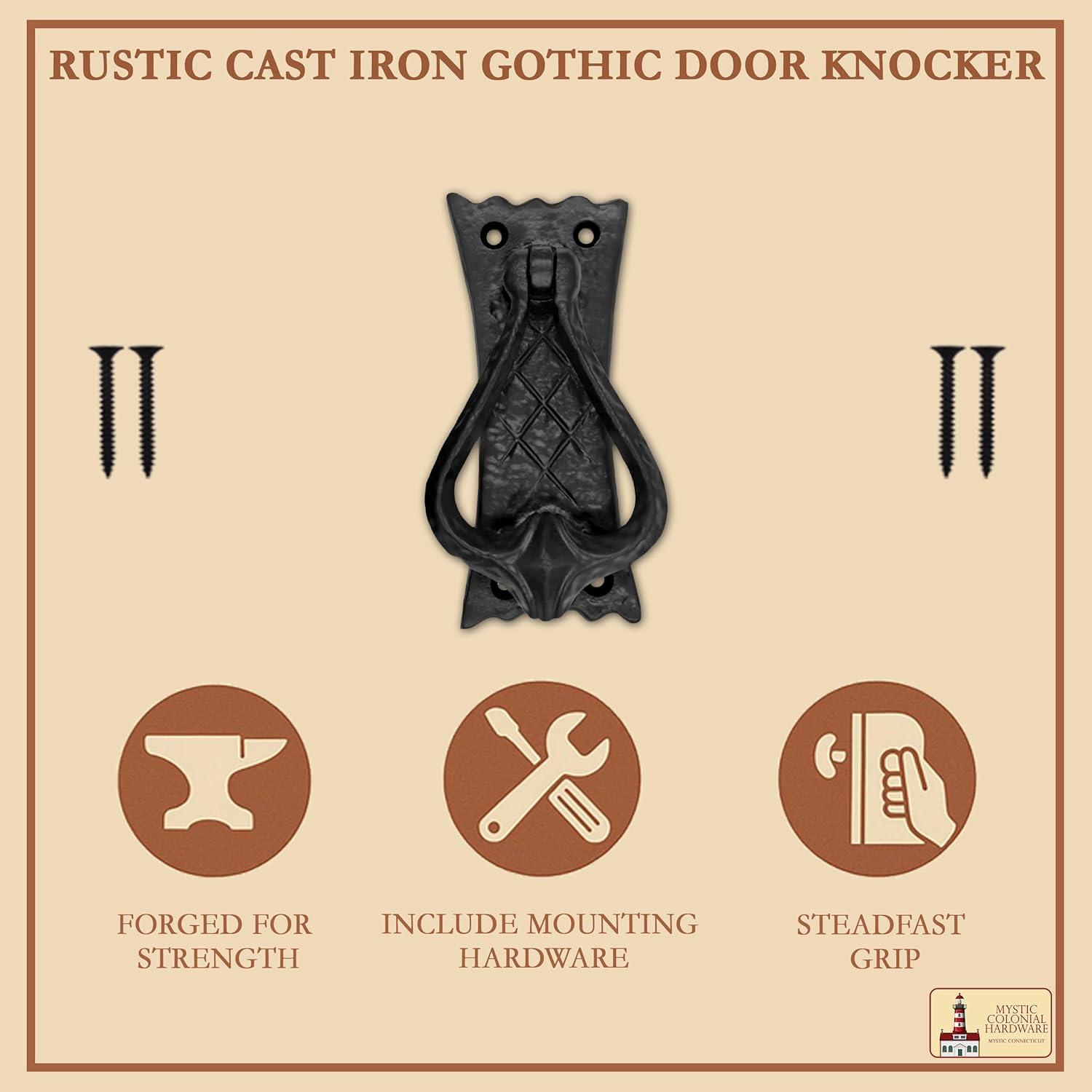 Mystic Colonial Hardware Bedroom Door Knocker Antique Black Ironmongery - True Solid CAST Iron - 4.7 inches