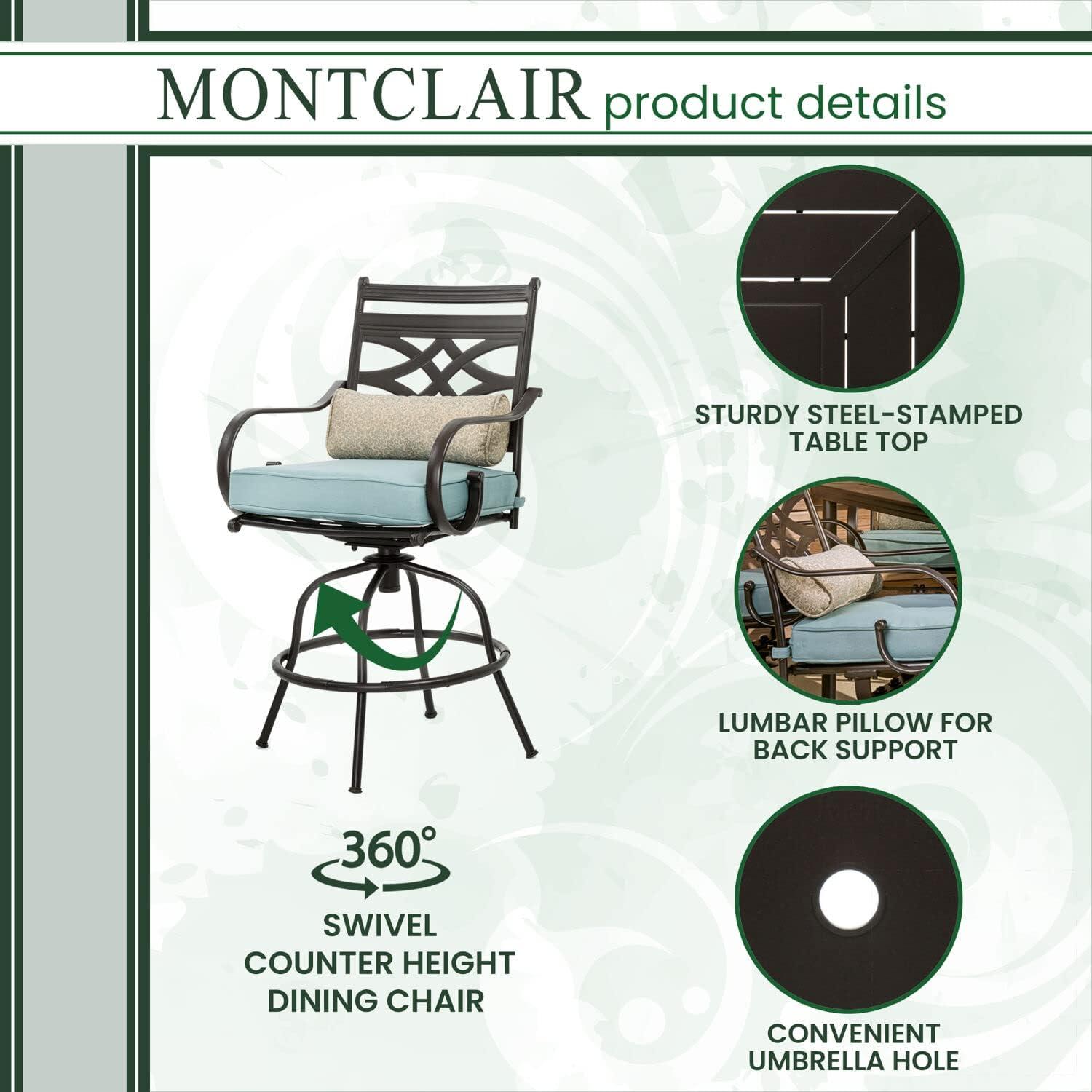 Hanover Montclair 7-Piece Steel Dining Set with 6 Swivel Rockers and Dining Table, Seats 6