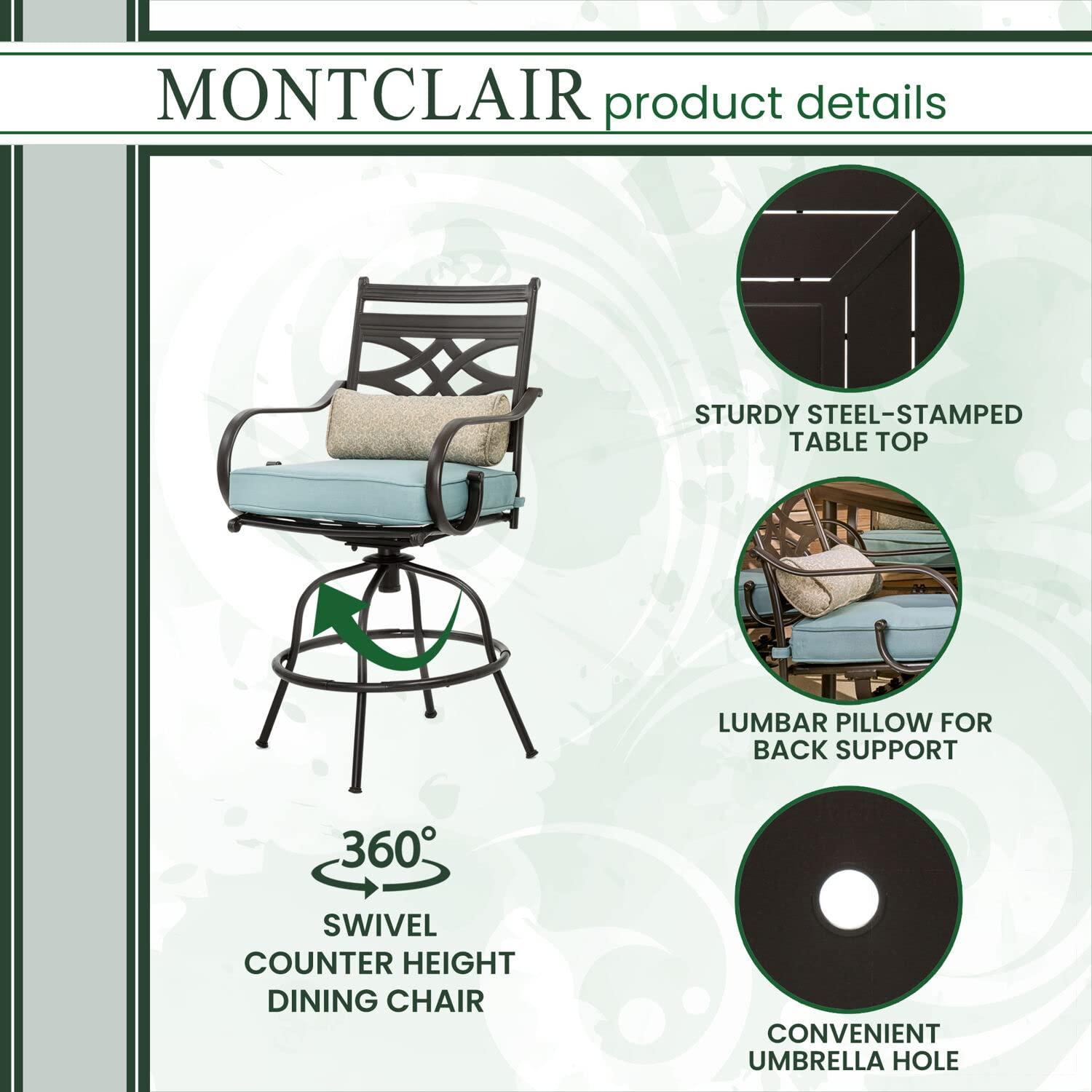 Hanover Montclair 7-Piece Steel Dining Set with 6 Swivel Rockers and Dining Table, Seats 6