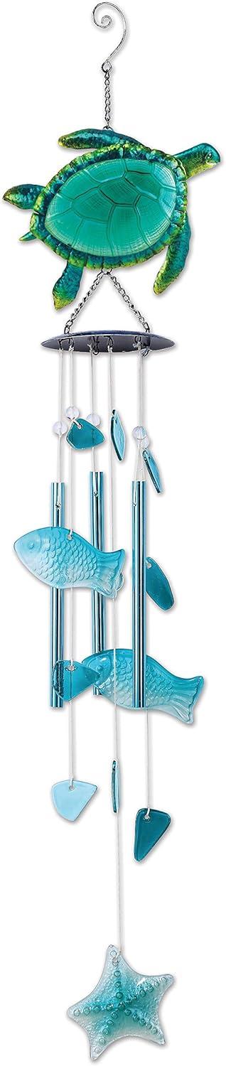 Nautical Blue Sea Turtle and Fish Glass Wind Chime