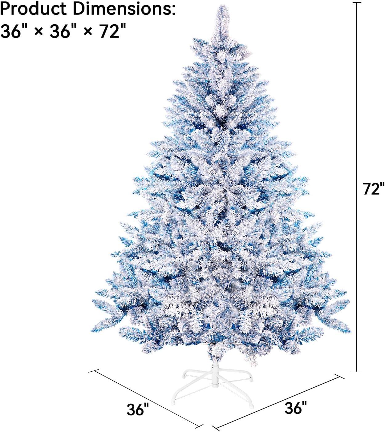 6 FT Blue Snow Flocked Artificial Christmas Tree with Metal Stand