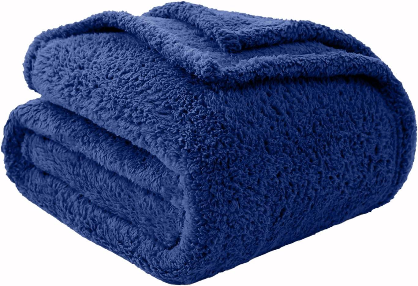 My World Cloud Faux Shearling Throw Blanket Navy: Sensory Friendly, Knitted Polyester, Machine Washable