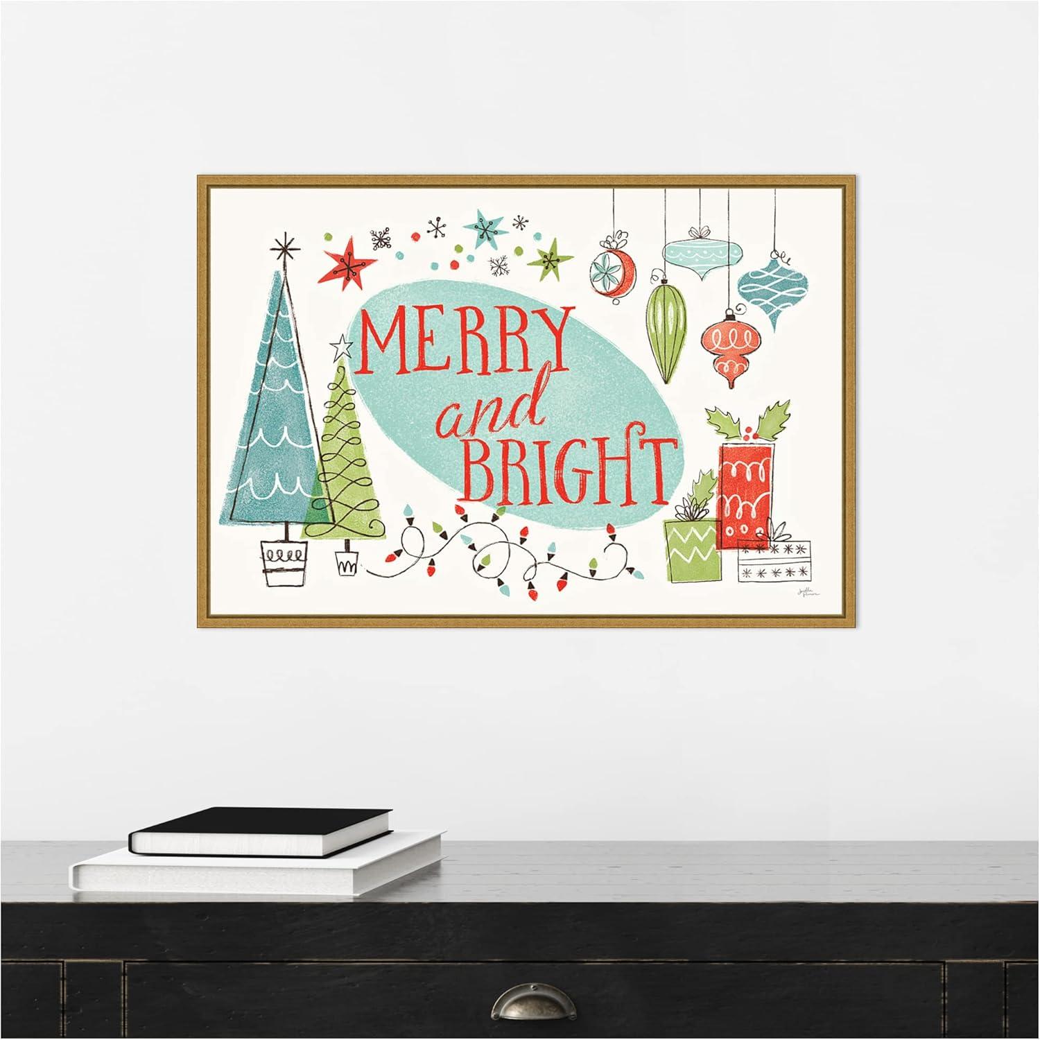 23" x 16" Merry and Bright Christmas Tree by Janelle Penner Framed Canvas Wall Art - Amanti Art: Mid-Century Modern Holiday Decor