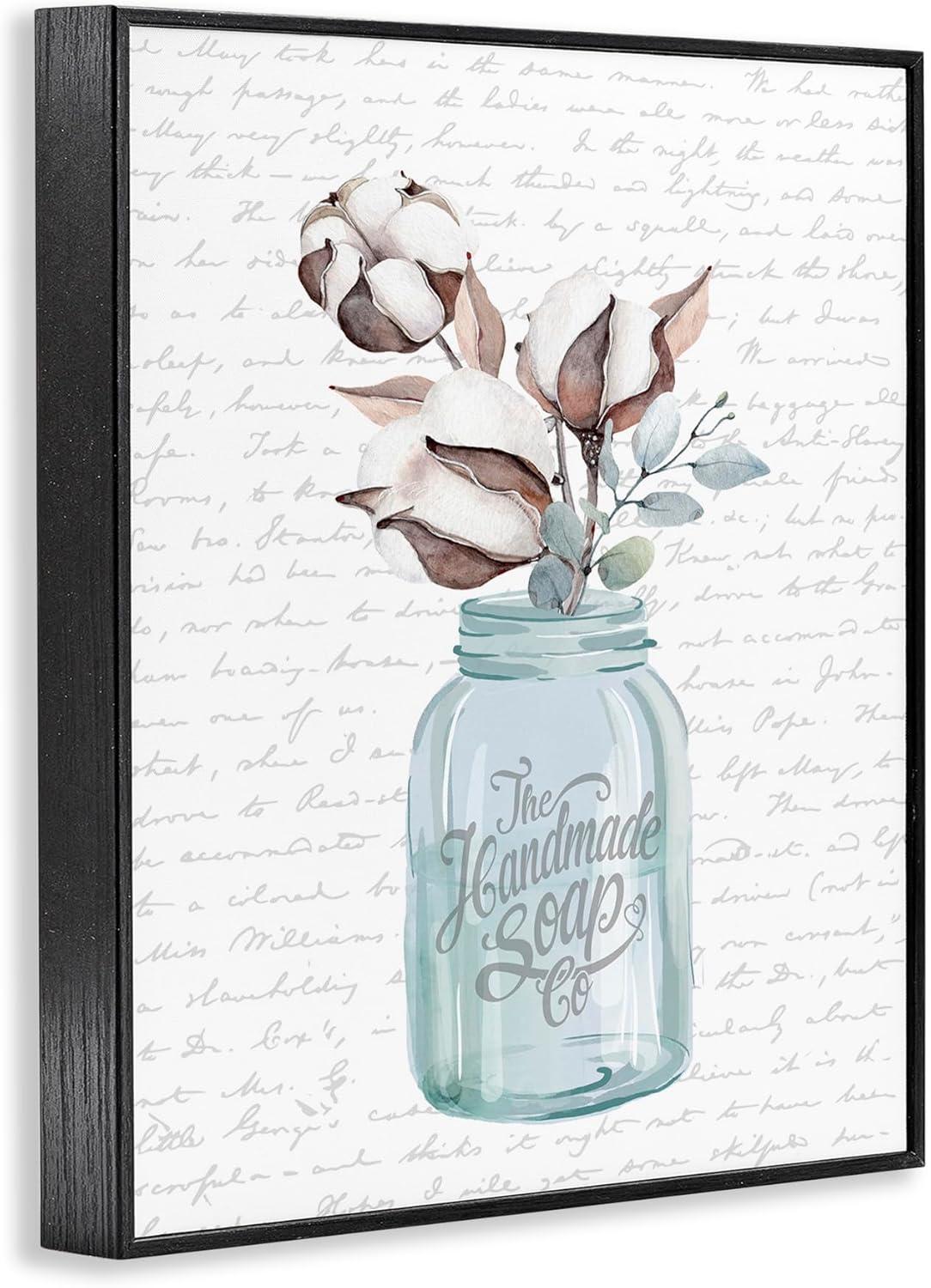 Stupell Industries Handmade Soap Jar Cotton Flower Bathroom Word Design Framed Wall Art by Lettered and Lined