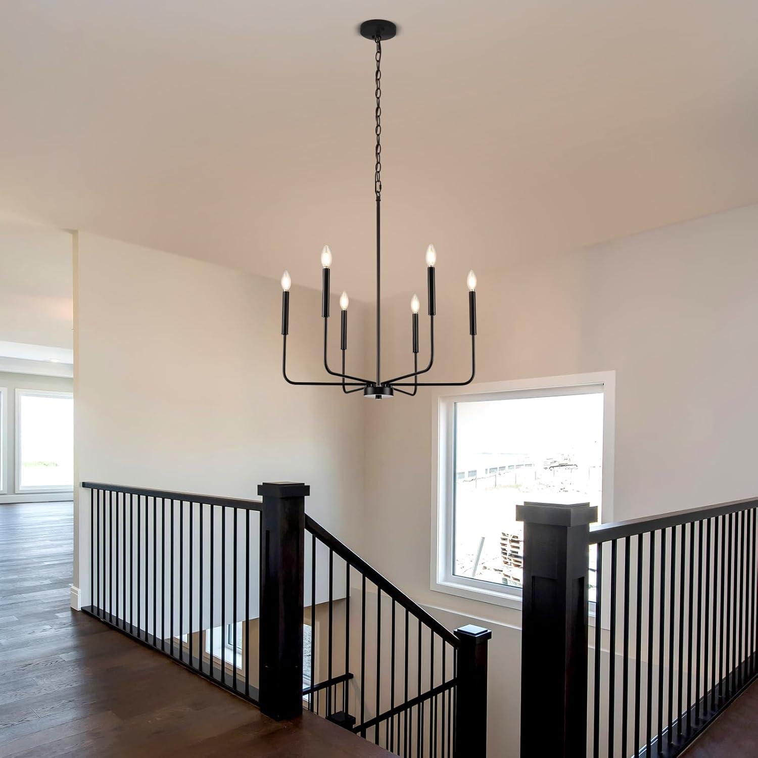 SineRise Black Chandelier, 6-Light Modern Farmhouse Chandelier, Candle Chandelier Light Fixtures, Rustic Industrial Chandelier for Entryway, Bedroom, Foyer and Living Room