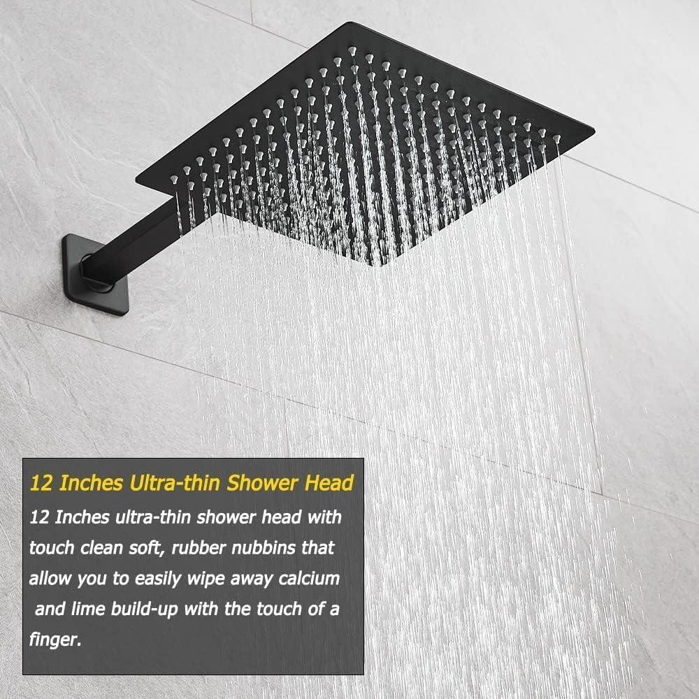 Shower Faucet Set 12" Matte Black Shower Head And Handle Set Rainfall Shower System with Square Rain Shower Head and High Pressure Handheld Spray