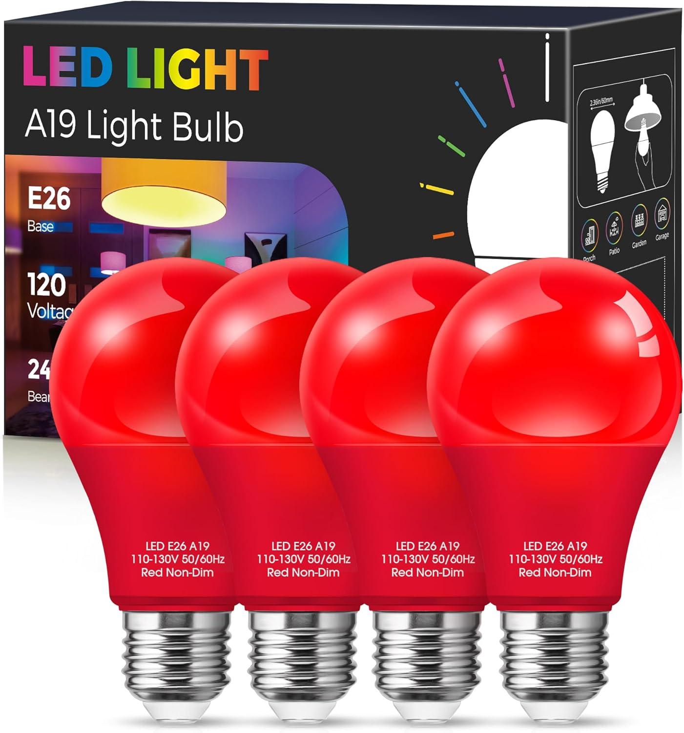 EDISHINE Green LED Light Bulbs for Holiday Party Decoration, A19 9W LED Bulbs 60W Equivalent E26 Base 4 Pack, ETL Listed