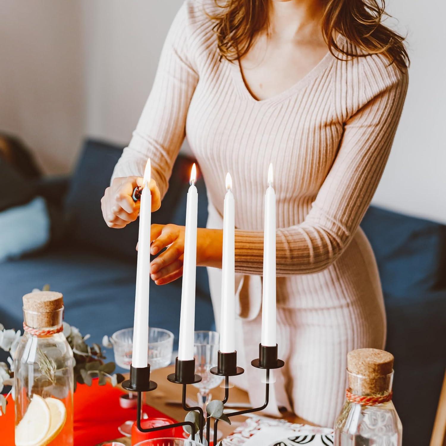 Candwax 10 inch Taper Candles Set of 4 - Dripless Taper Candles and Unscented Candlesticks - Perfect as Dinner Candles and Household Candles - White Candles