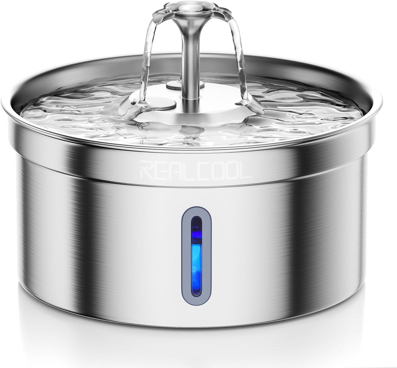 Cat Water Fountain Stainless Steel 4L/132oz,Large Capacity Pet Water Fountain for Cats Inside, Automatic Dog Water Dispenser with Quiet Pump, Suitable for Multi-pet Households C49