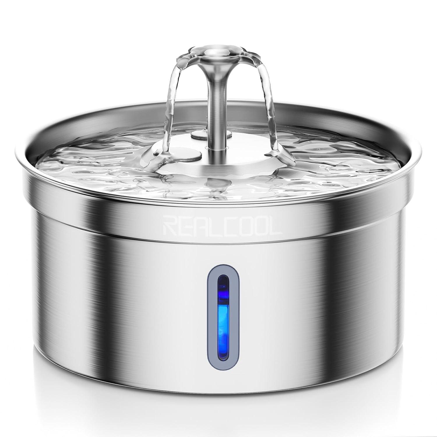 Cat Water Fountain Stainless Steel 4L/132oz,Large Capacity Pet Water Fountain for Cats Inside, Automatic Dog Water Dispenser with Quiet Pump, Suitable for Multi-pet Households C49