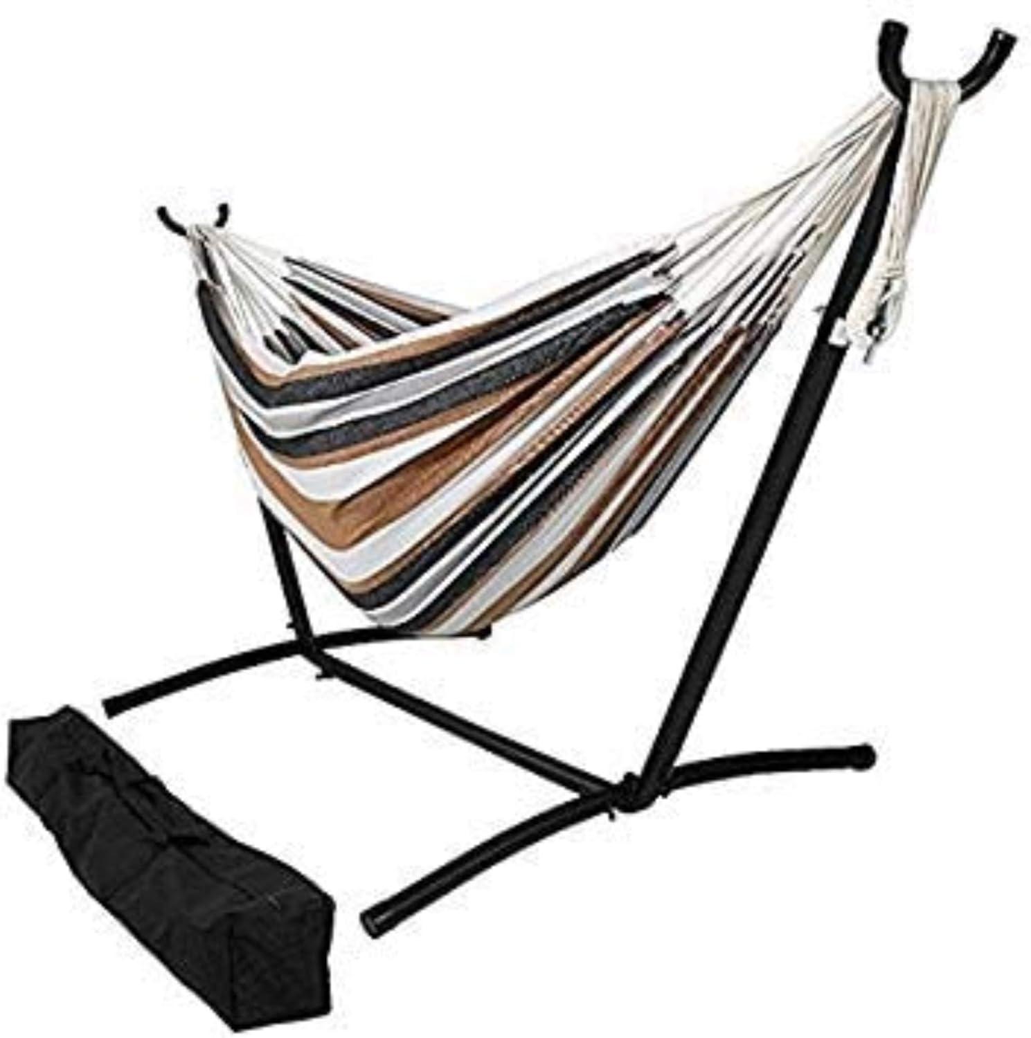 Desert Stripe Double Cotton Hammock with Steel Stand