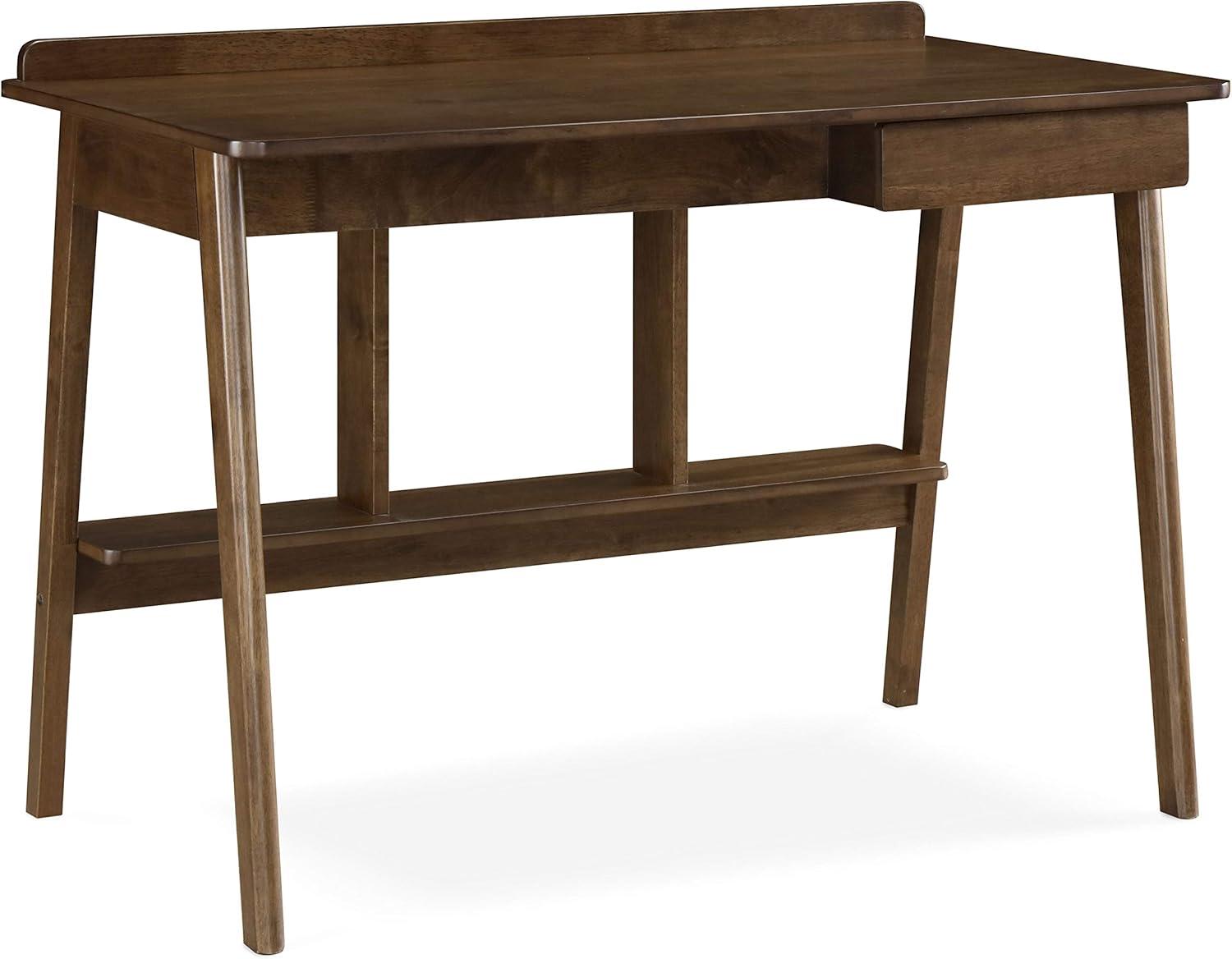 Mid-Century Modern Brown Wood Writing Desk with Drawer