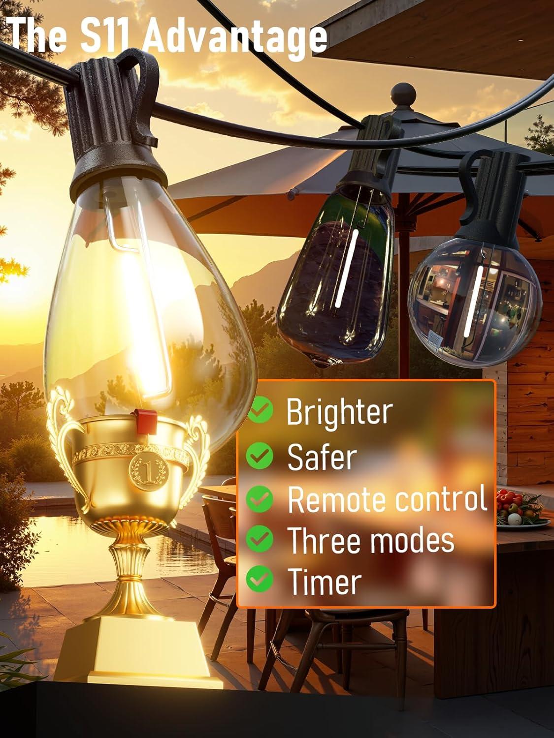 luckystyle 30FT LED Outdoor String Lights with 8+1 Edison Shatterproof Waterproof Bulbs, 2700K Commercial Grade Patio Lights, Heavy Duty Outside Hanging Outdoor Lights for Garden Porch Deck Decor