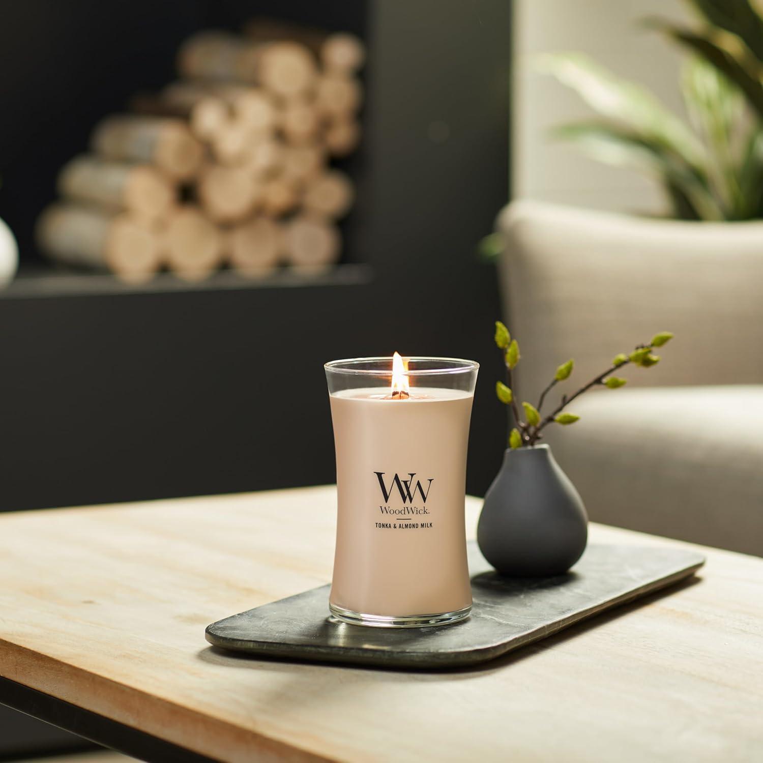 Woodwick Large Hourglass Candle, Tonka & Almond Milk, 21.5 oz
