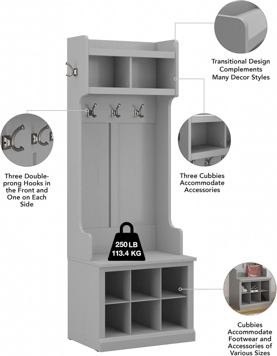 Woodland 24W Hall Tree & Shoe Bench w/ Shelves in Cape Cod Gray -Engineered Wood