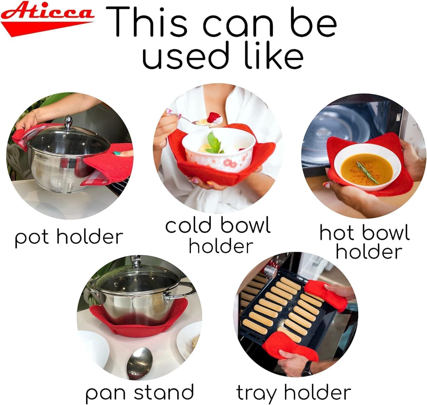 ATICCA Microwave Bowl Huggers Holders for Hot Food Set of 4 Bowl Potholders Soup Bowl Cozy Bowl Hot Pads Hot Bowl Holder Multipurpose Hot Heat Proof Plate Holder Pot Holders for Bowls