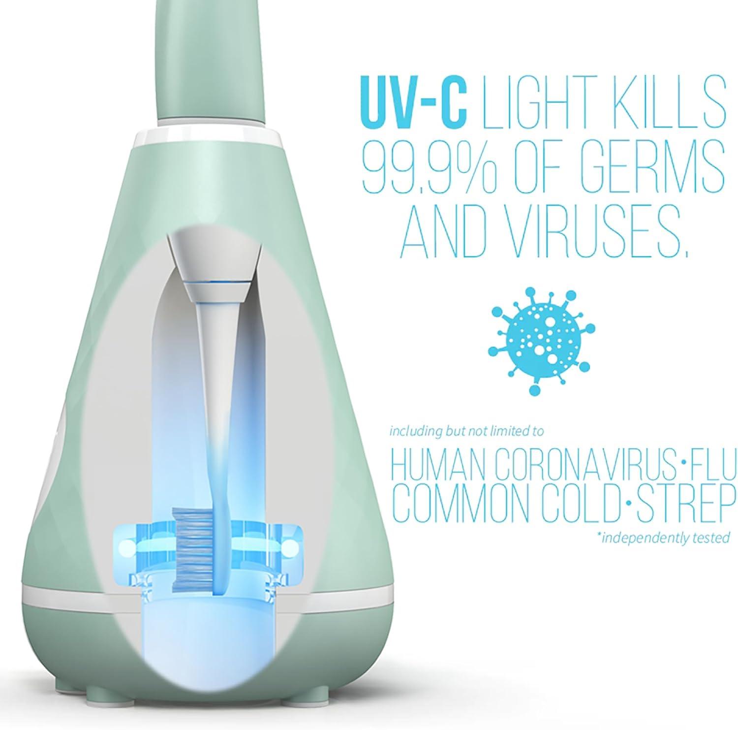 TAO Clean UV Sanitizing Sonic Toothbrush and Cleaning Station, Electric Toothbrush, Dual Speed Setting, Seaglass Green
