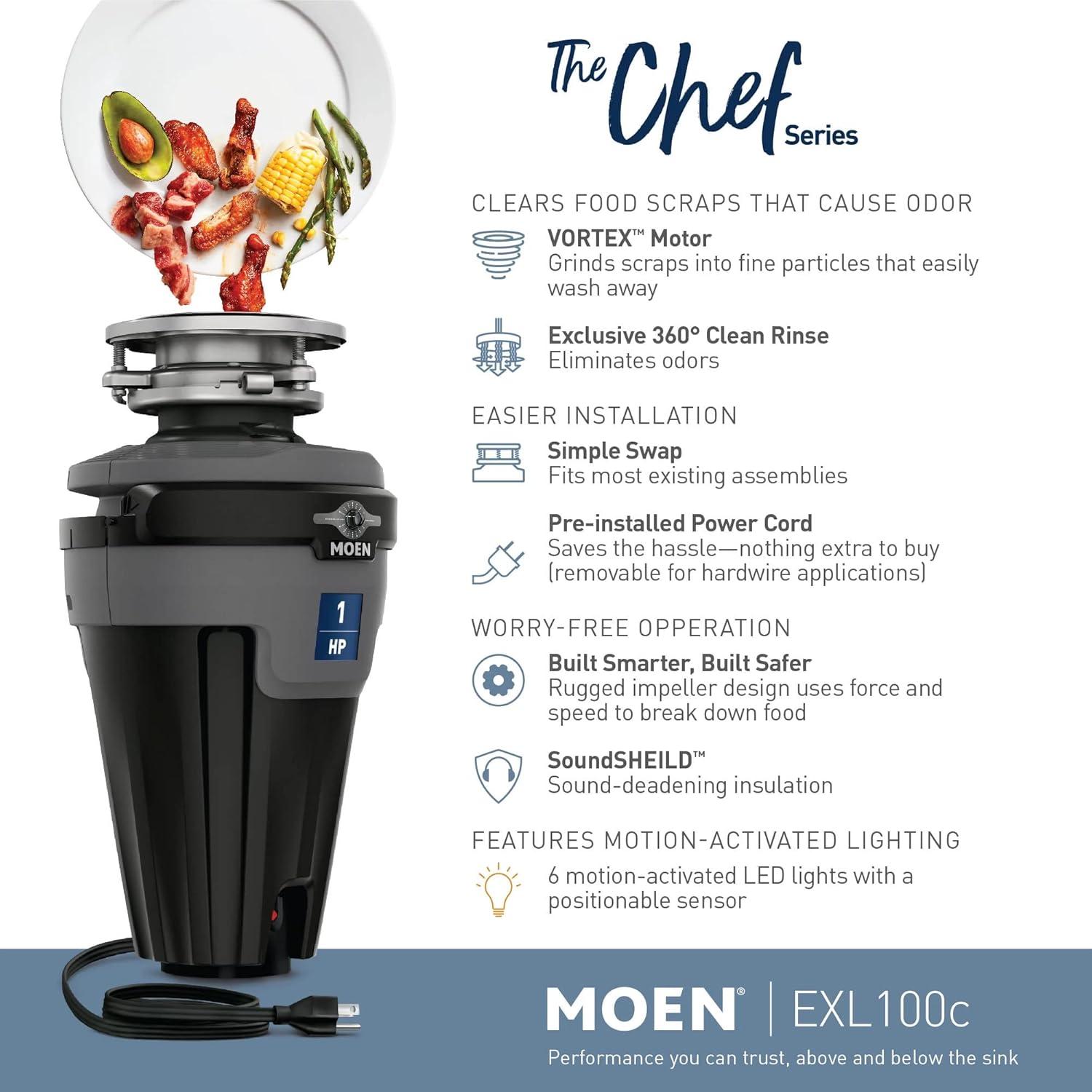 Moen Chef Series 1 HP Continuous Feed Garbage Disposal with LED Lighting