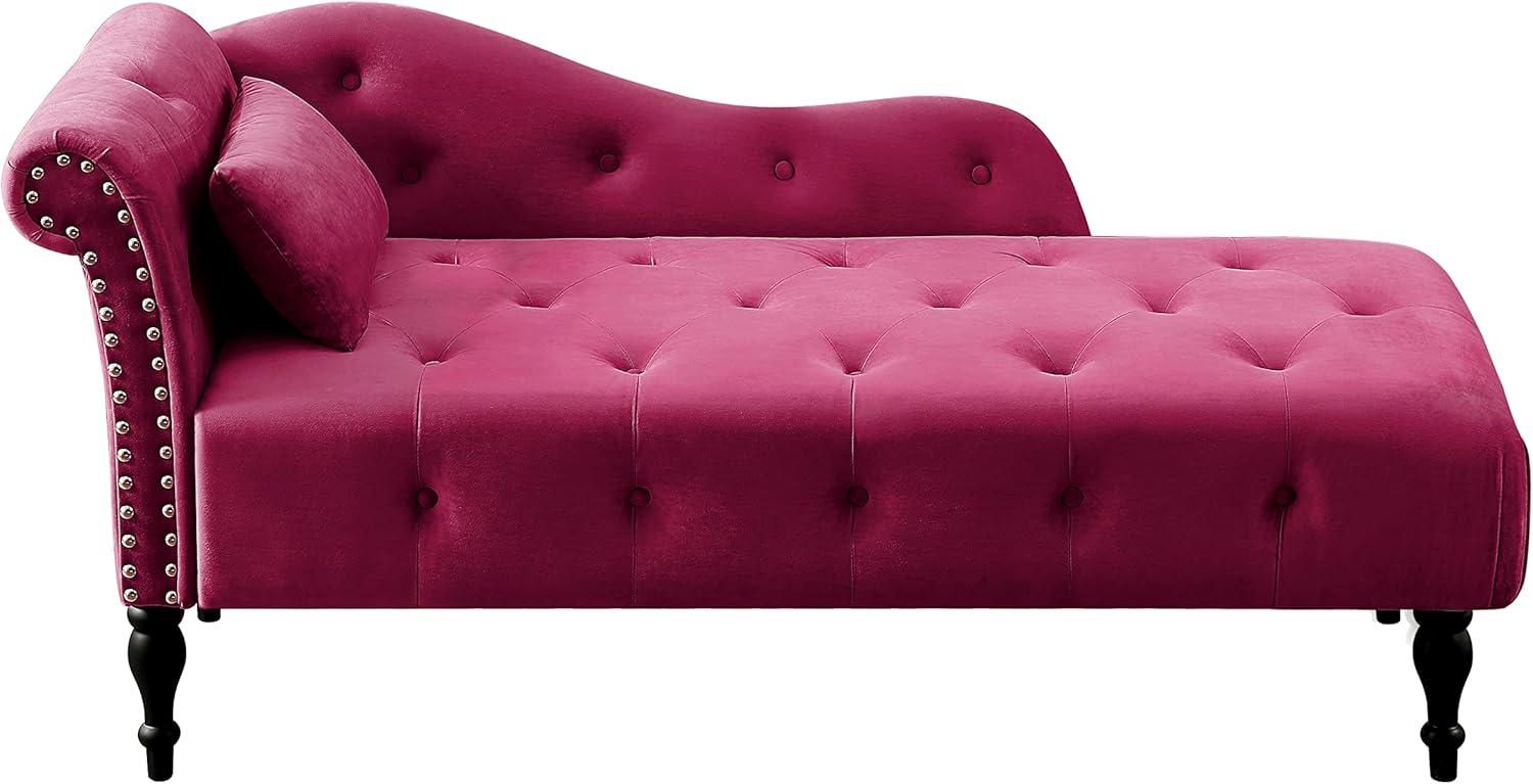 Burgundy Velvet Chaise Lounge with Mahogany Wood Legs