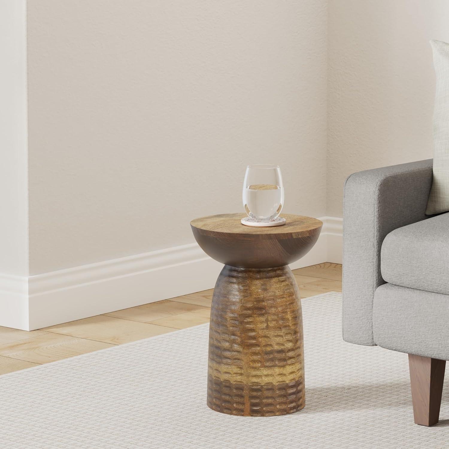 Simpli Home Boyd Solid Mango Wood Contemporary Accent Table with Textured Finish, Fully Assembled