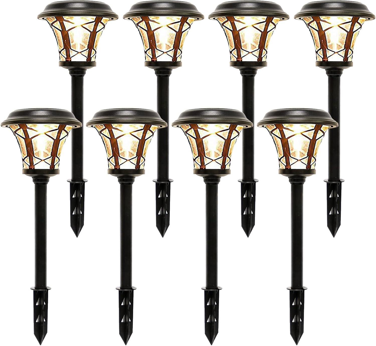 Maggift 8-Pack Black Stainless Steel Solar Pathway Lights