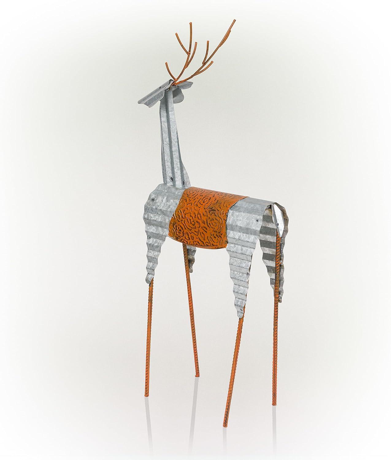 30-Inch Tall Silver and Orange Metal Reindeer Decoration