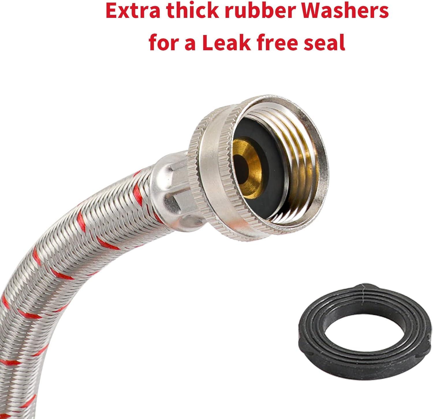 Premium Stainless Steel Washing Machine Hoses with 90 Degree Elbow, 6 Ft Burst Proof 2 Pack Red and Blue Striped Water Connection Inlet Supply Lines - Lead Free