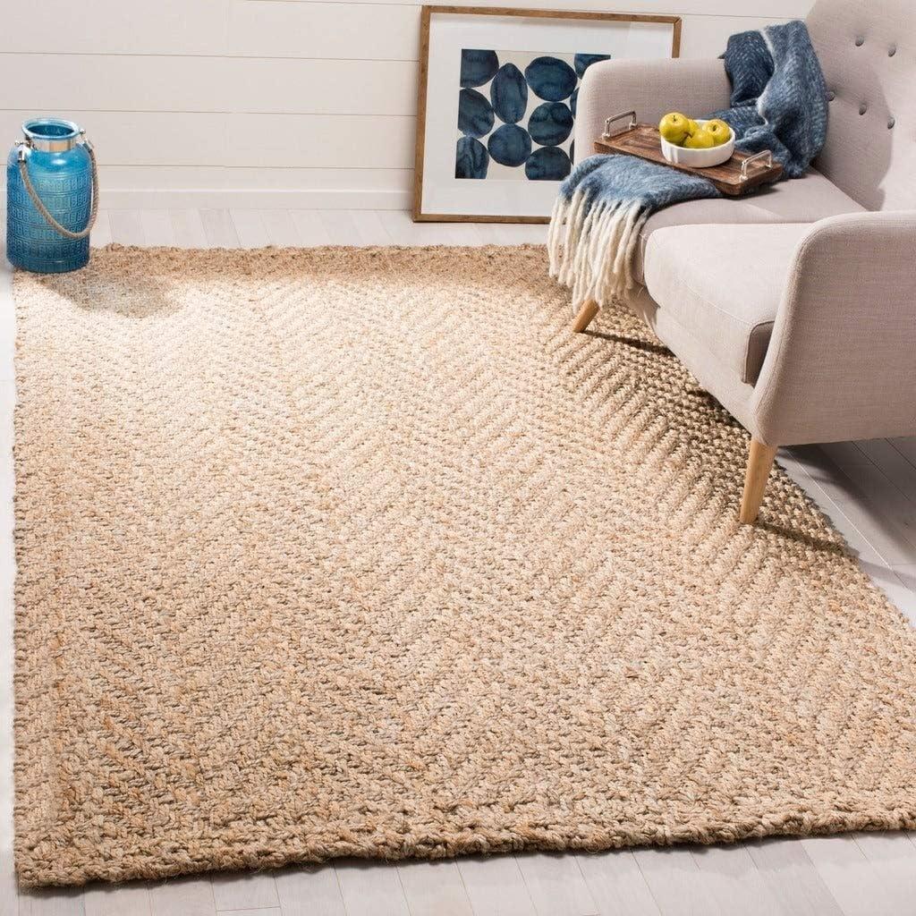 Hand-Knotted Off-White Jute Round Area Rug, 3' x 5'