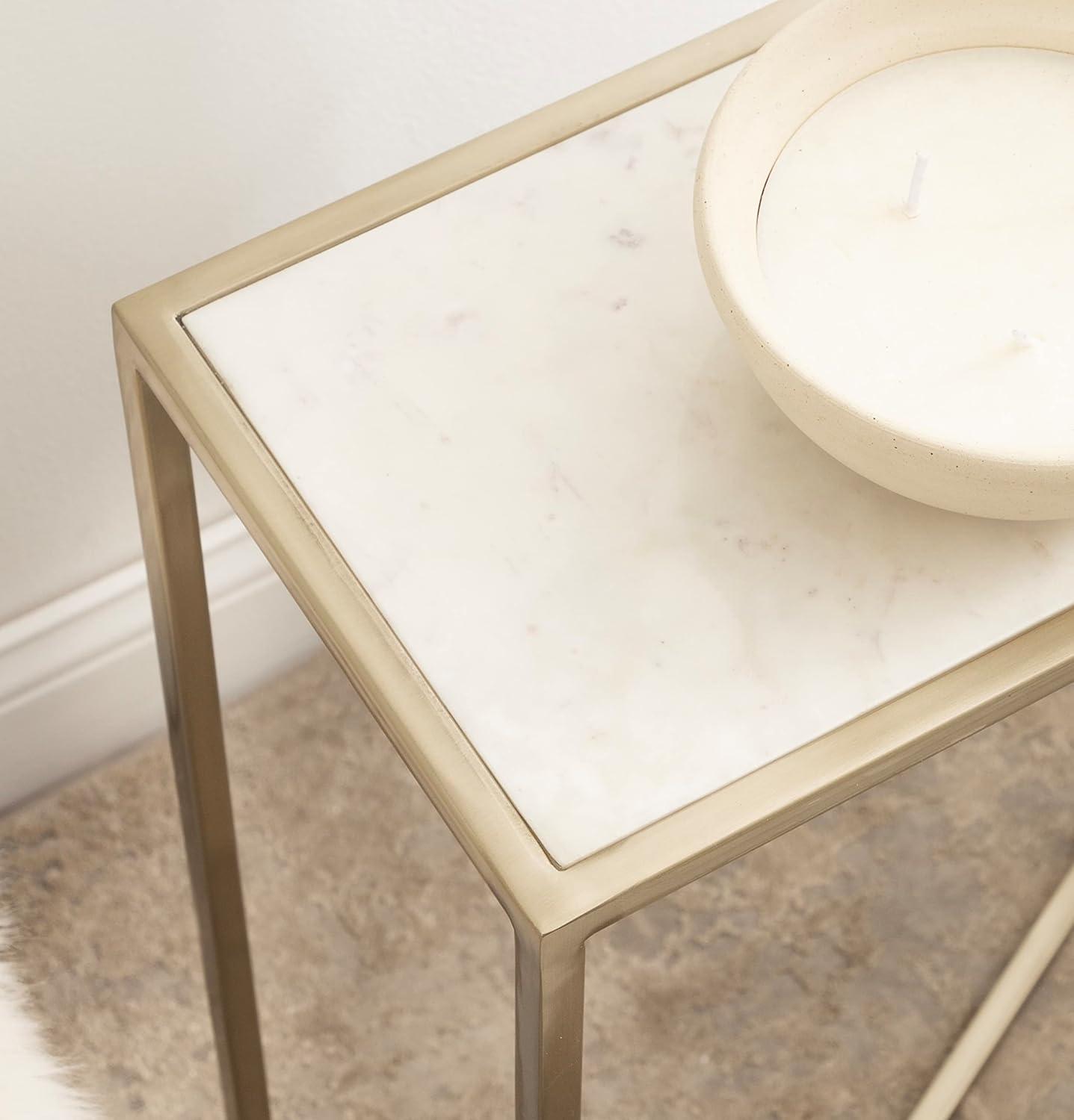 Kate and Laurel Jaspur Square Metal Drink Table, 7x7x21, Gold and White