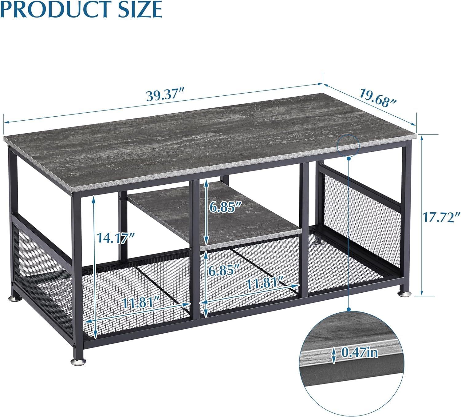 17 Stories Coffee Center Table With Storage For Living Room Office Reception, Industrial Mesh Shelf, 39.4 Inch,