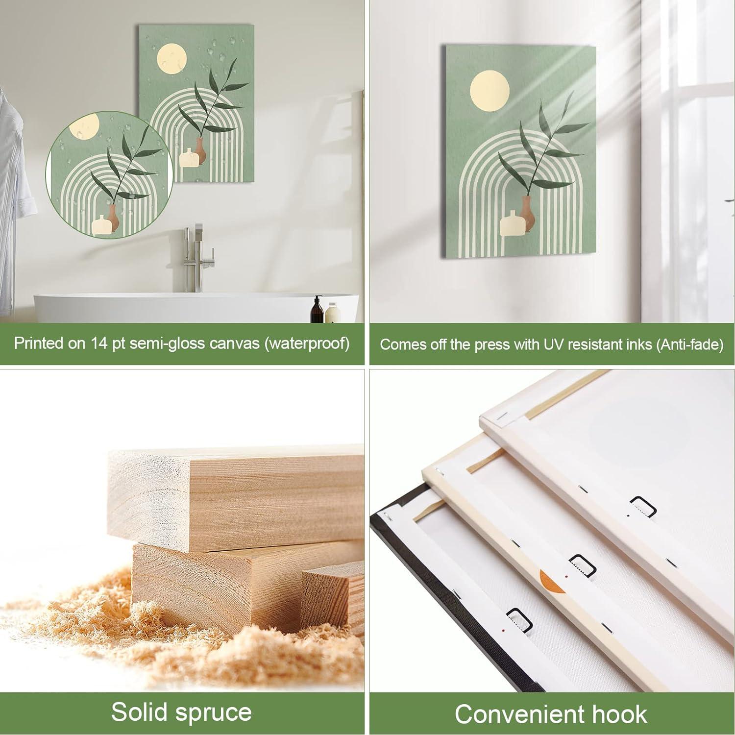 Sage Green Abstract Boho Canvas Wall Art Set