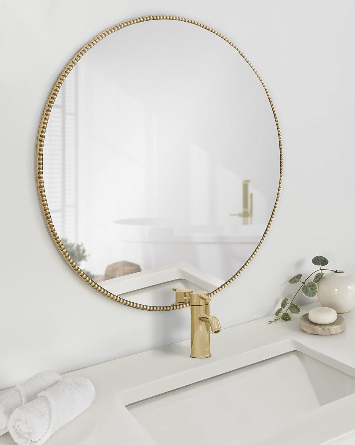 Gwendolyn Round Beaded Accent Wall Mirror Gold - Kate and Laurel