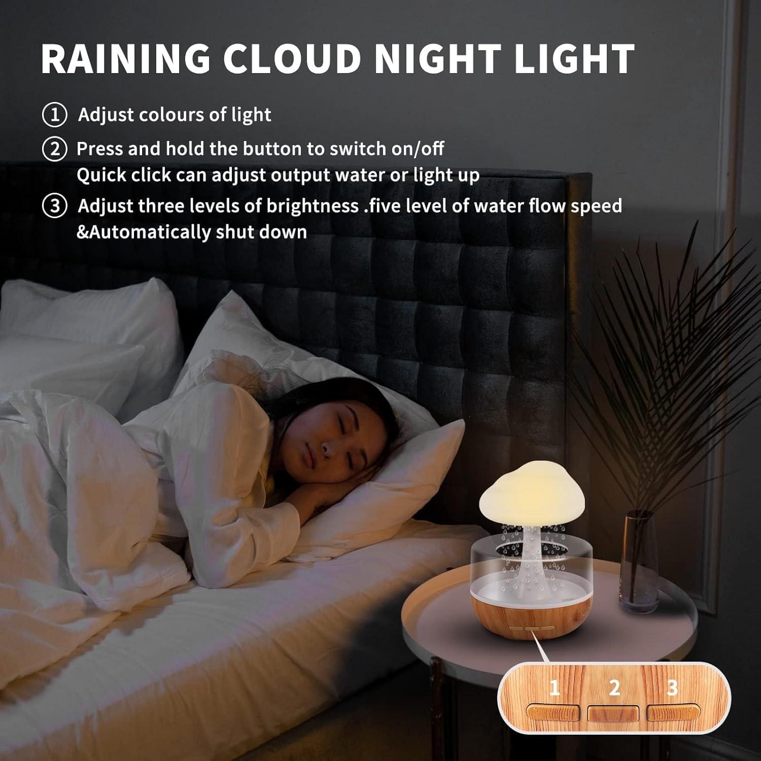 Weljoy Zen Raining Cloud Night Light Aromatherapy Essential Oil Diffuser Micro Humidifier Desk Fountain Bedside Sleeping Relaxing Mood Water Drop Sound (White) (White)