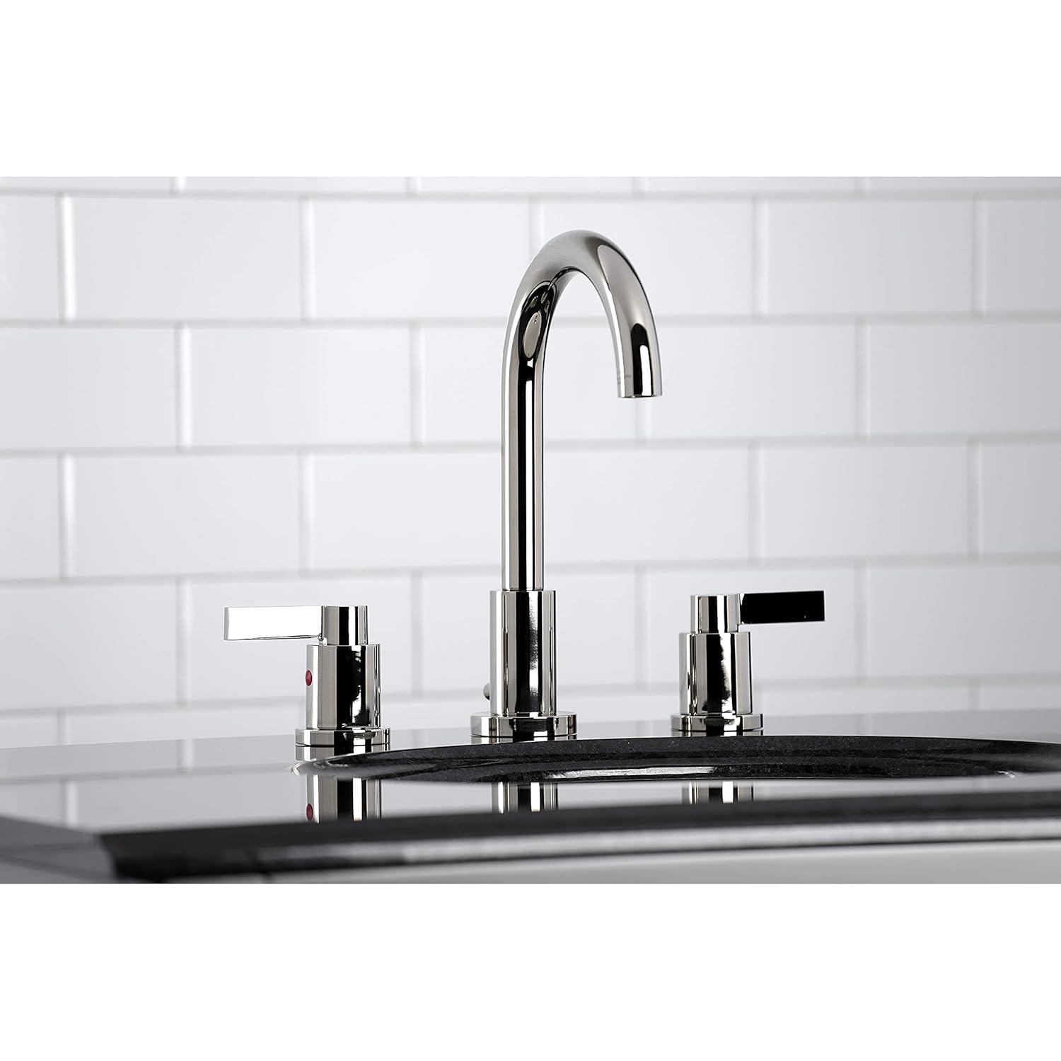 Kingston Brass NuvoFusion Two-Handle 3-Hole Deck Mount Widespread Bathroom Faucet with Brass Pop-Up Drain
